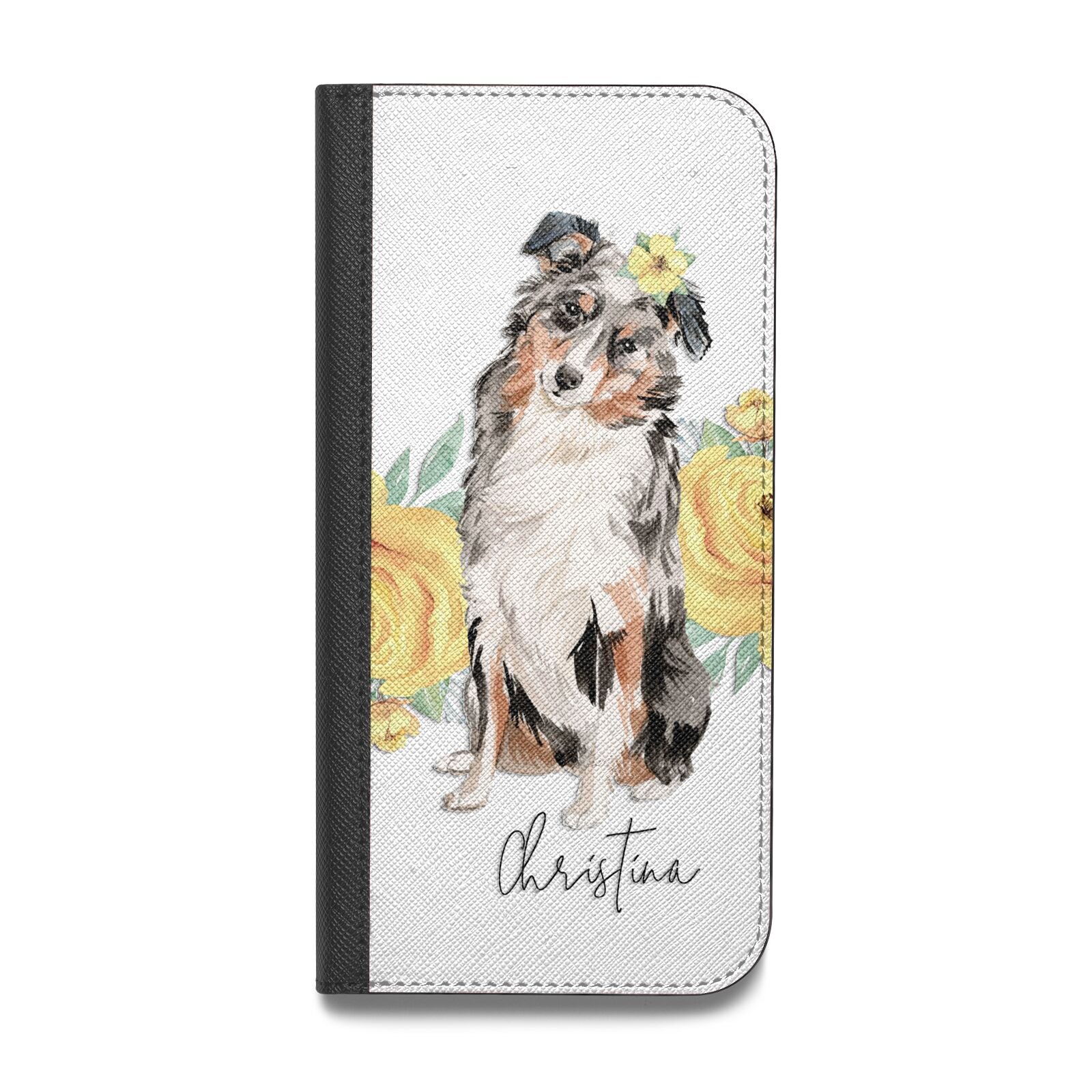 Personalised Australian Shepherd Vegan Leather Flip Samsung Case