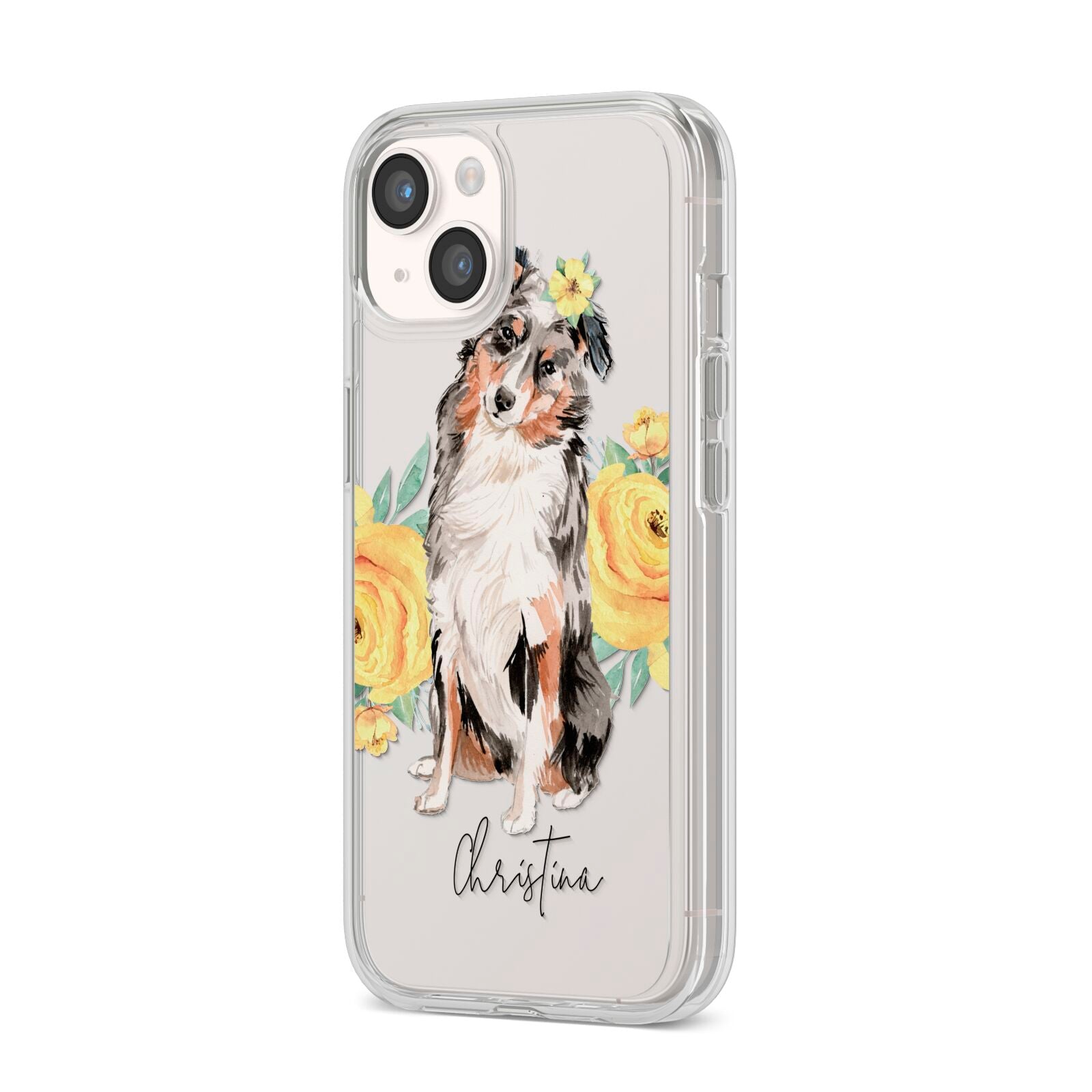 Personalised Australian Shepherd iPhone 14 Clear Tough Case Starlight Angled Image