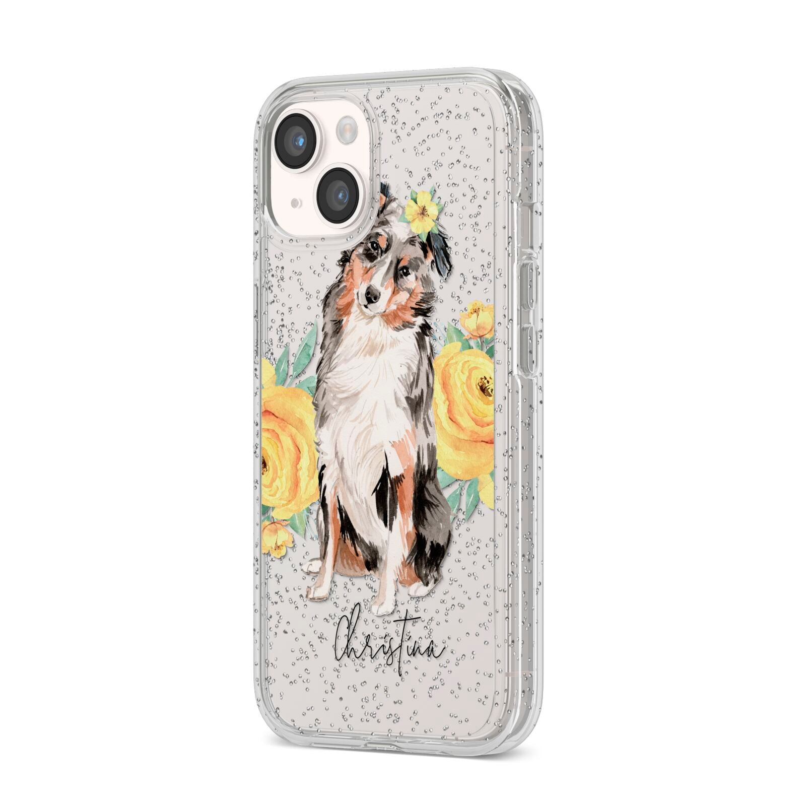 Personalised Australian Shepherd iPhone 14 Glitter Tough Case Starlight Angled Image