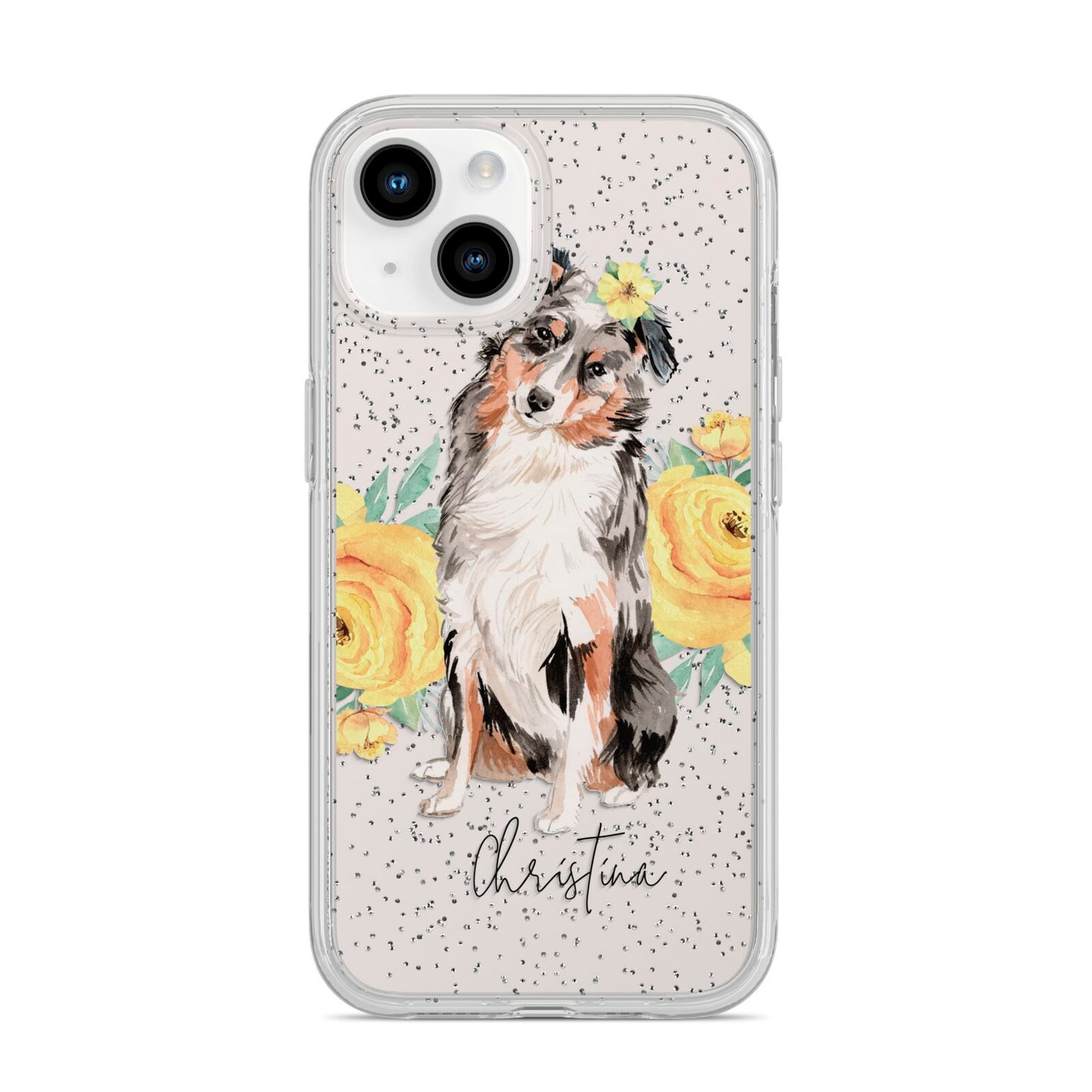 Personalised Australian Shepherd iPhone 14 Glitter Tough Case Starlight