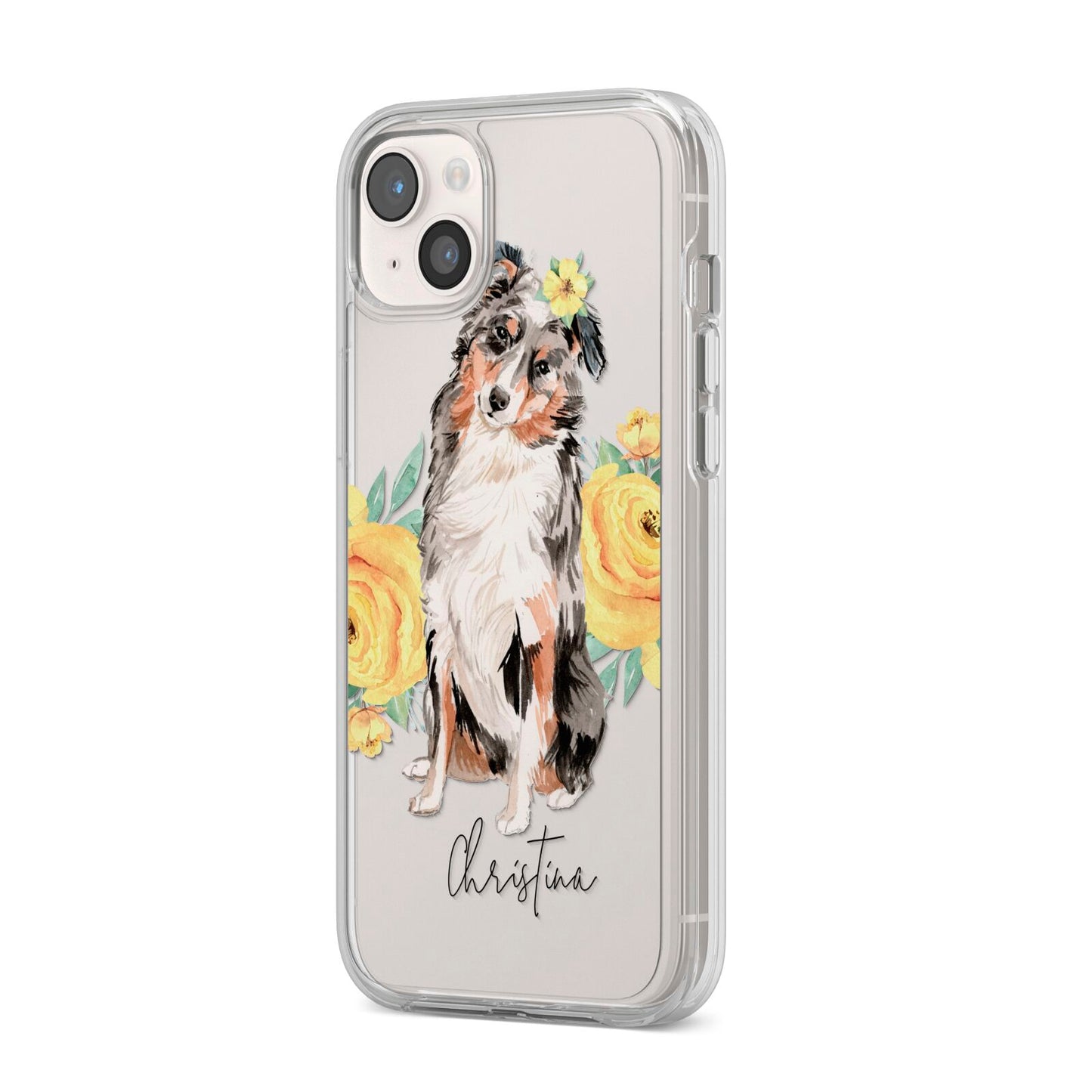 Personalised Australian Shepherd iPhone 14 Plus Clear Tough Case Starlight Angled Image