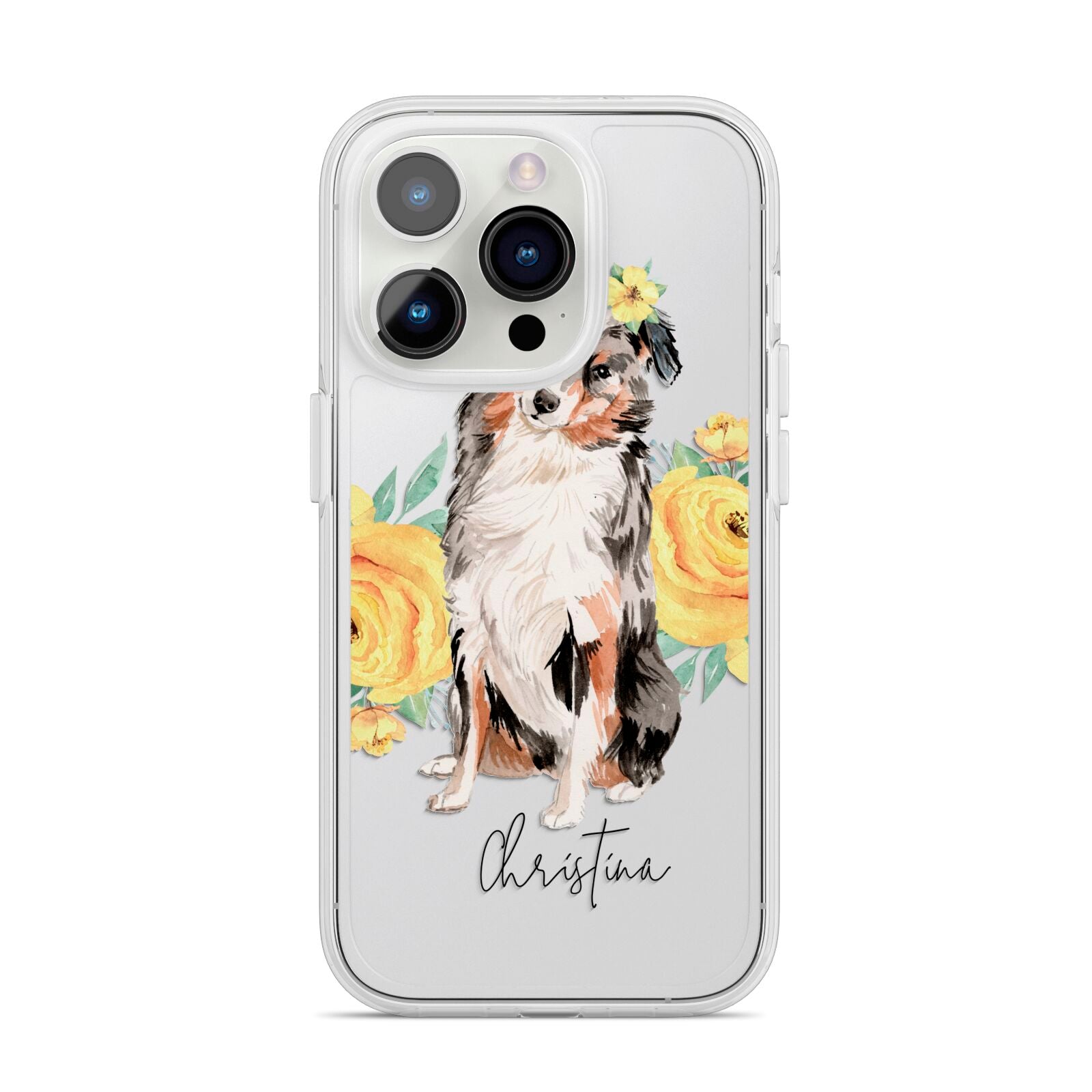 Personalised Australian Shepherd iPhone 14 Pro Clear Tough Case Silver