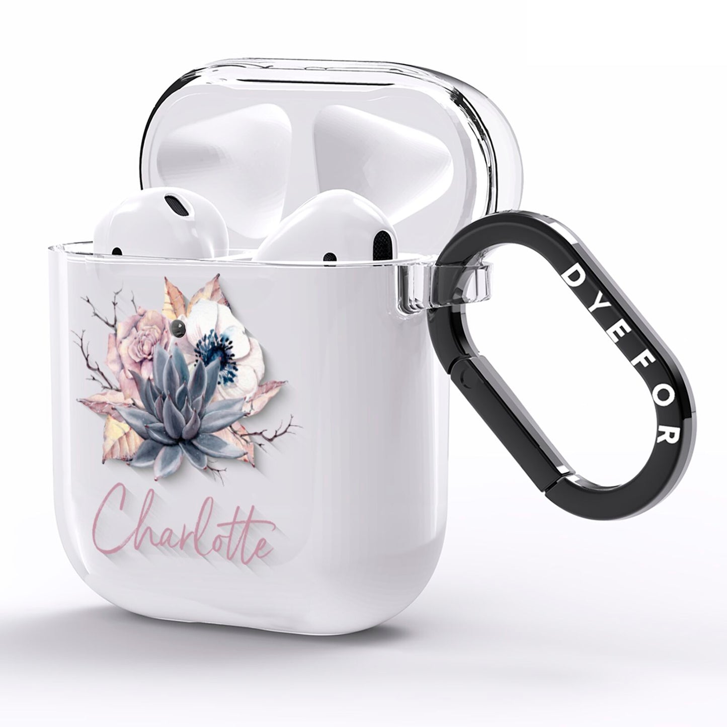 Personalised Autumn Floral AirPods Clear Case Side Image