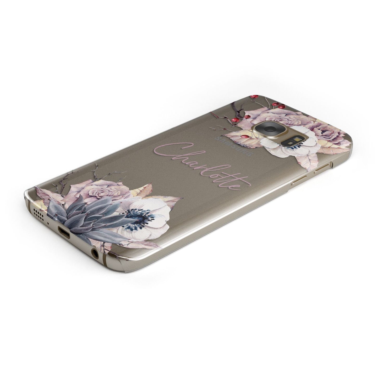 Personalised Autumn Floral Protective Samsung Galaxy Case Angled Image