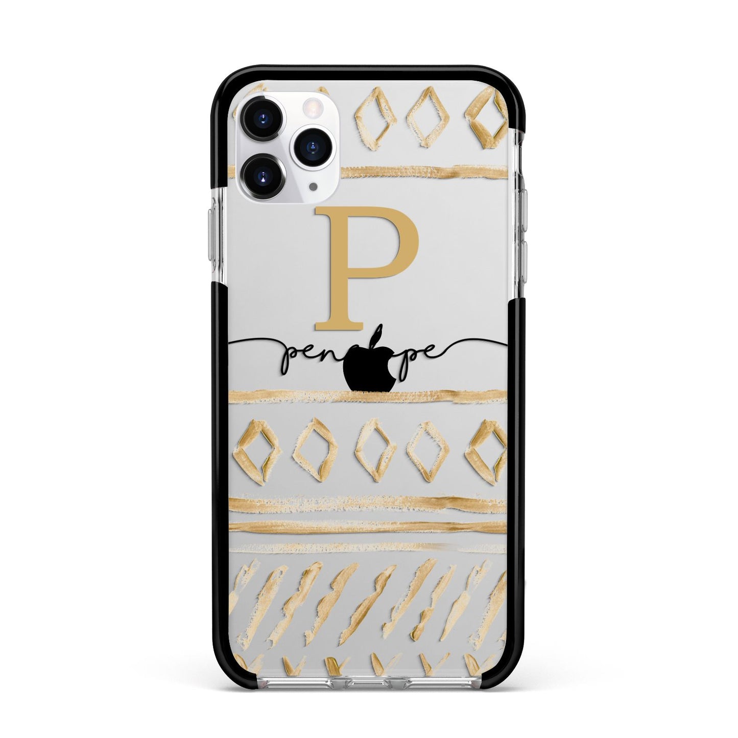 Personalised Aztec Gold Apple iPhone 11 Pro Max in Silver with Black Impact Case