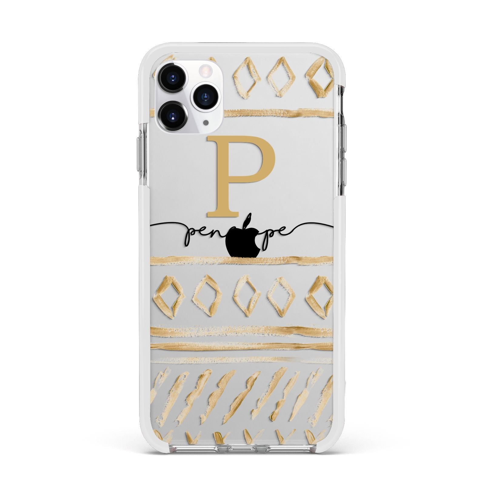 Personalised Aztec Gold Apple iPhone 11 Pro Max in Silver with White Impact Case