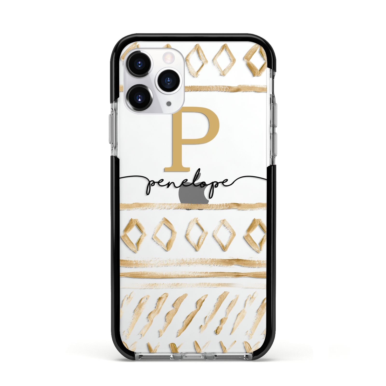 Personalised Aztec Gold Apple iPhone 11 Pro in Silver with Black Impact Case