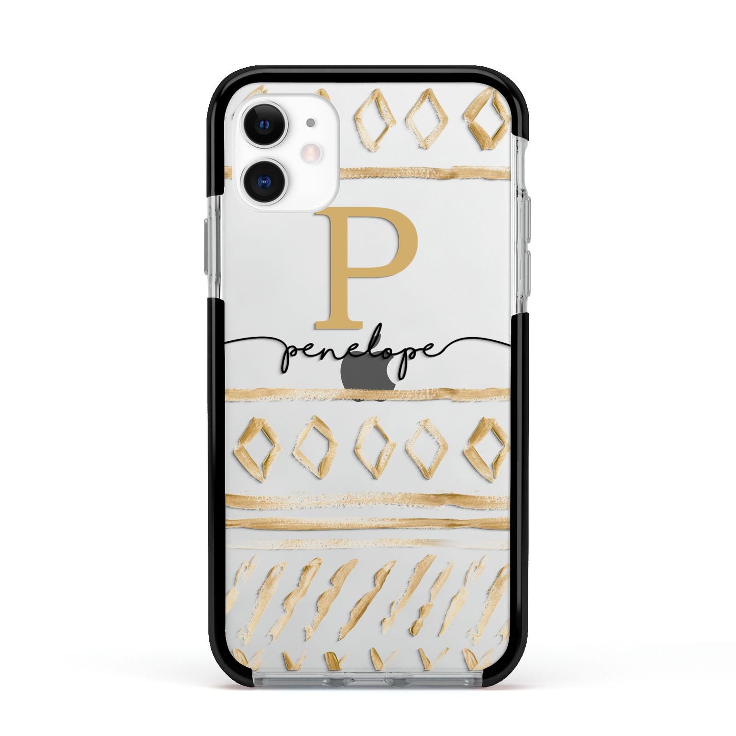 Personalised Aztec Gold Apple iPhone 11 in White with Black Impact Case