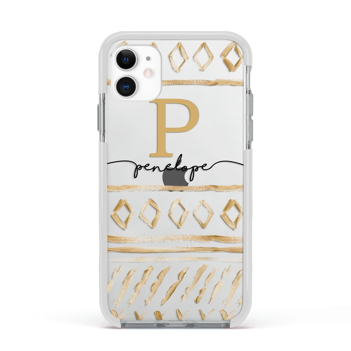 Personalised Aztec Gold Apple iPhone 11 in White with White Impact Case