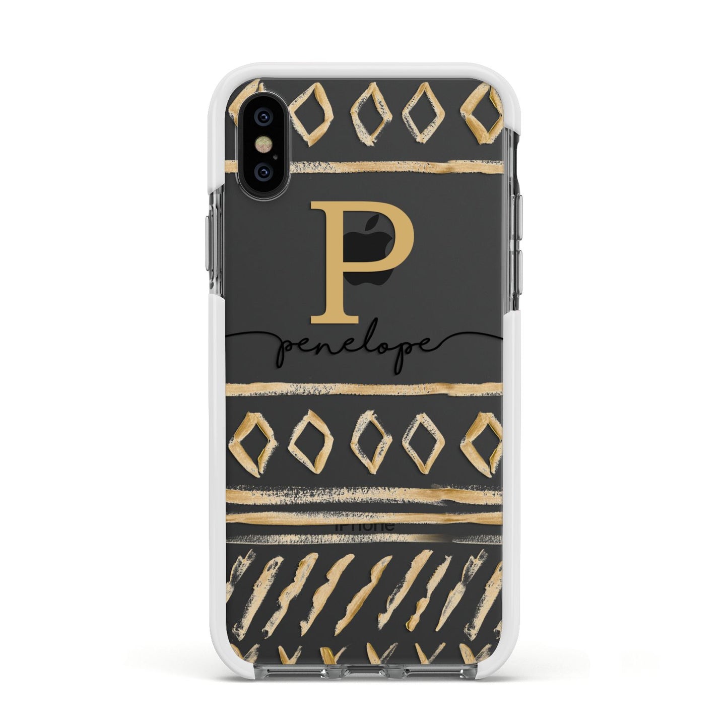 Personalised Aztec Gold Apple iPhone Xs Impact Case White Edge on Black Phone