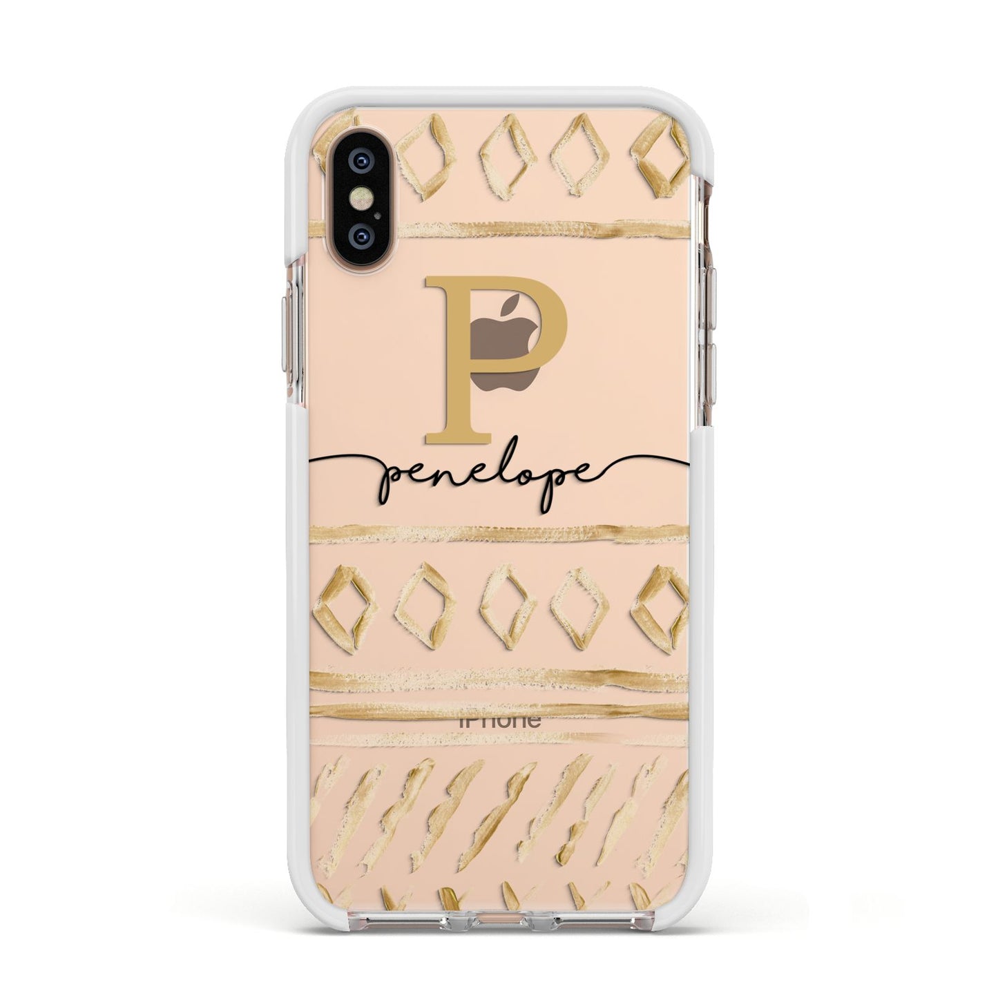 Personalised Aztec Gold Apple iPhone Xs Impact Case White Edge on Gold Phone