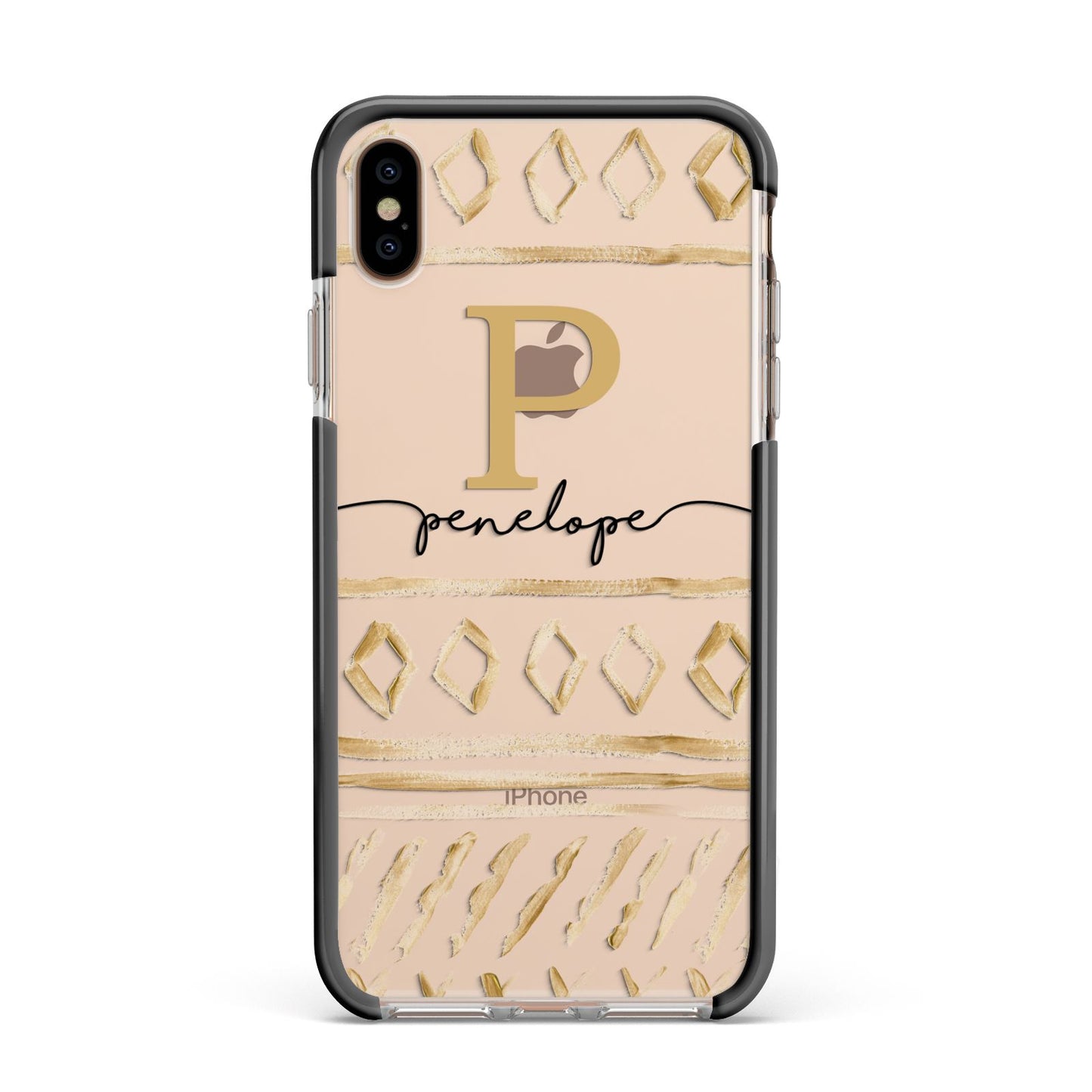 Personalised Aztec Gold Apple iPhone Xs Max Impact Case Black Edge on Gold Phone