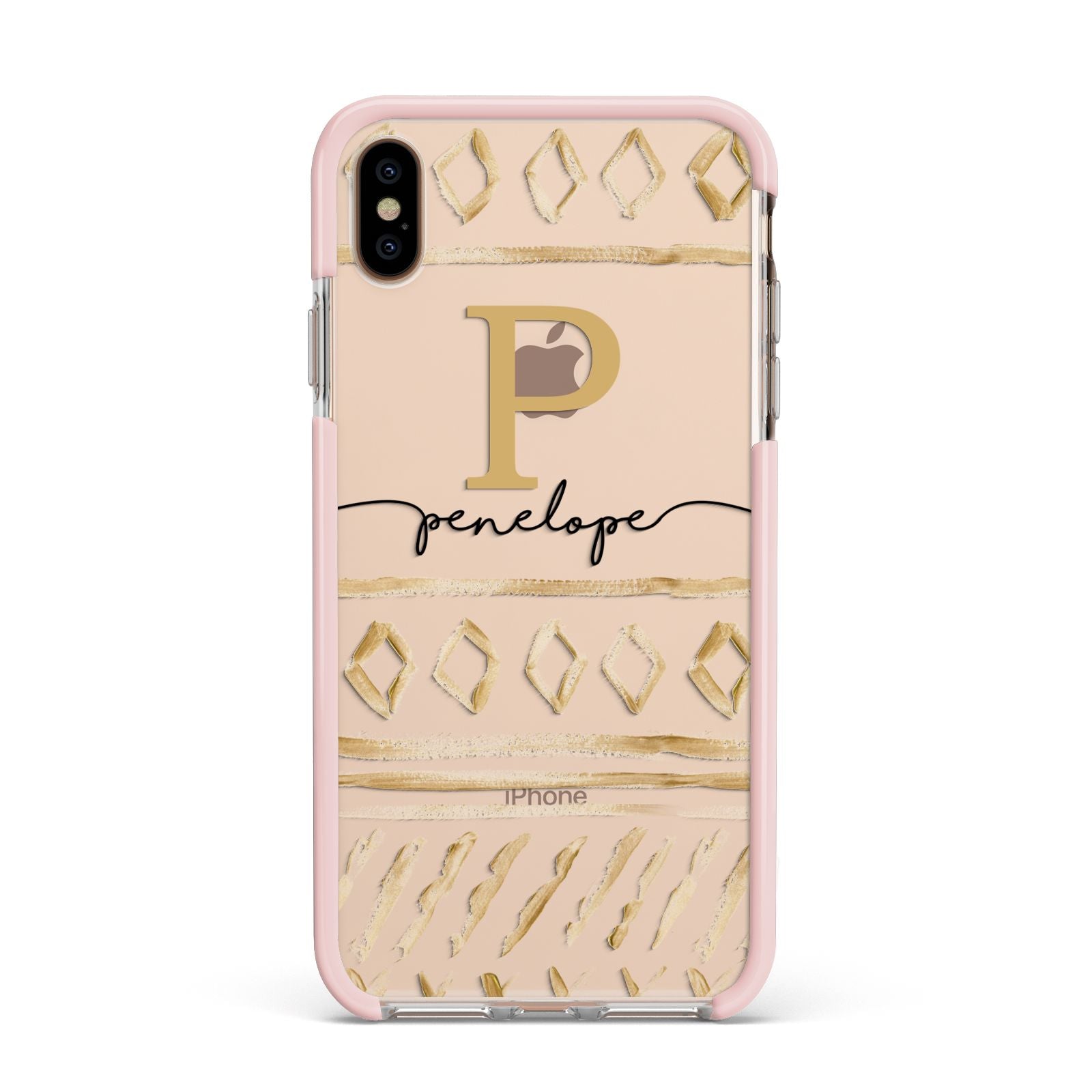 Personalised Aztec Gold Apple iPhone Xs Max Impact Case Pink Edge on Gold Phone