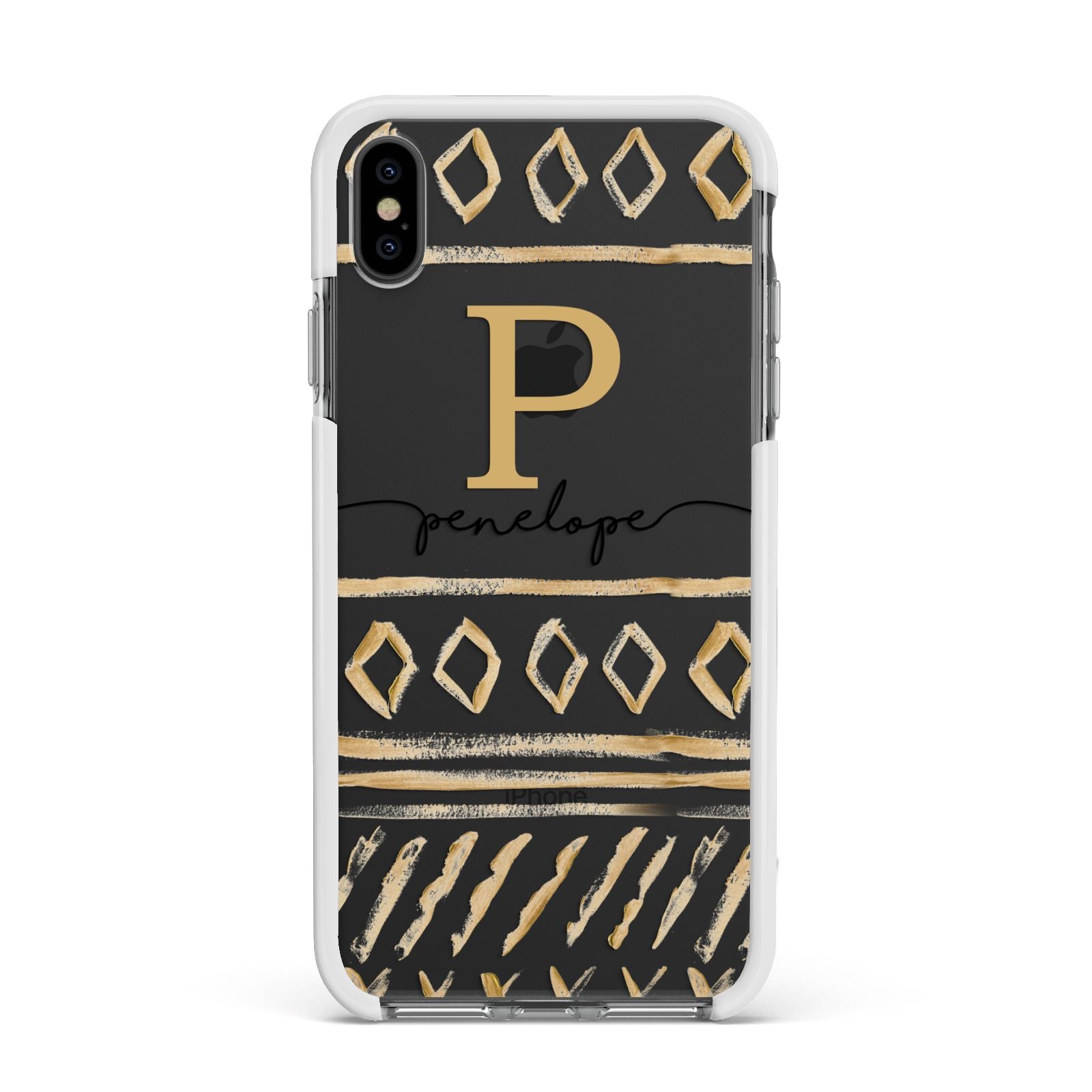 Personalised Aztec Gold Apple iPhone Xs Max Impact Case White Edge on Black Phone