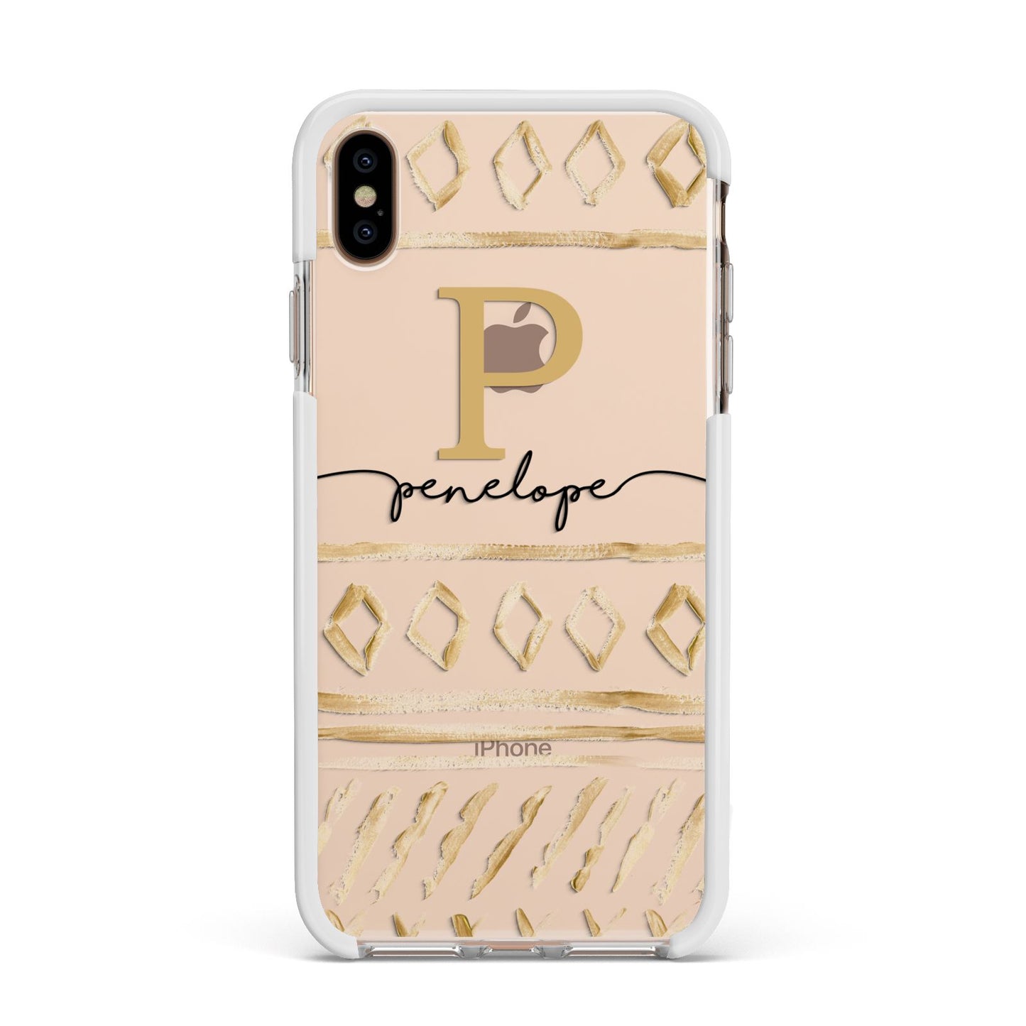 Personalised Aztec Gold Apple iPhone Xs Max Impact Case White Edge on Gold Phone