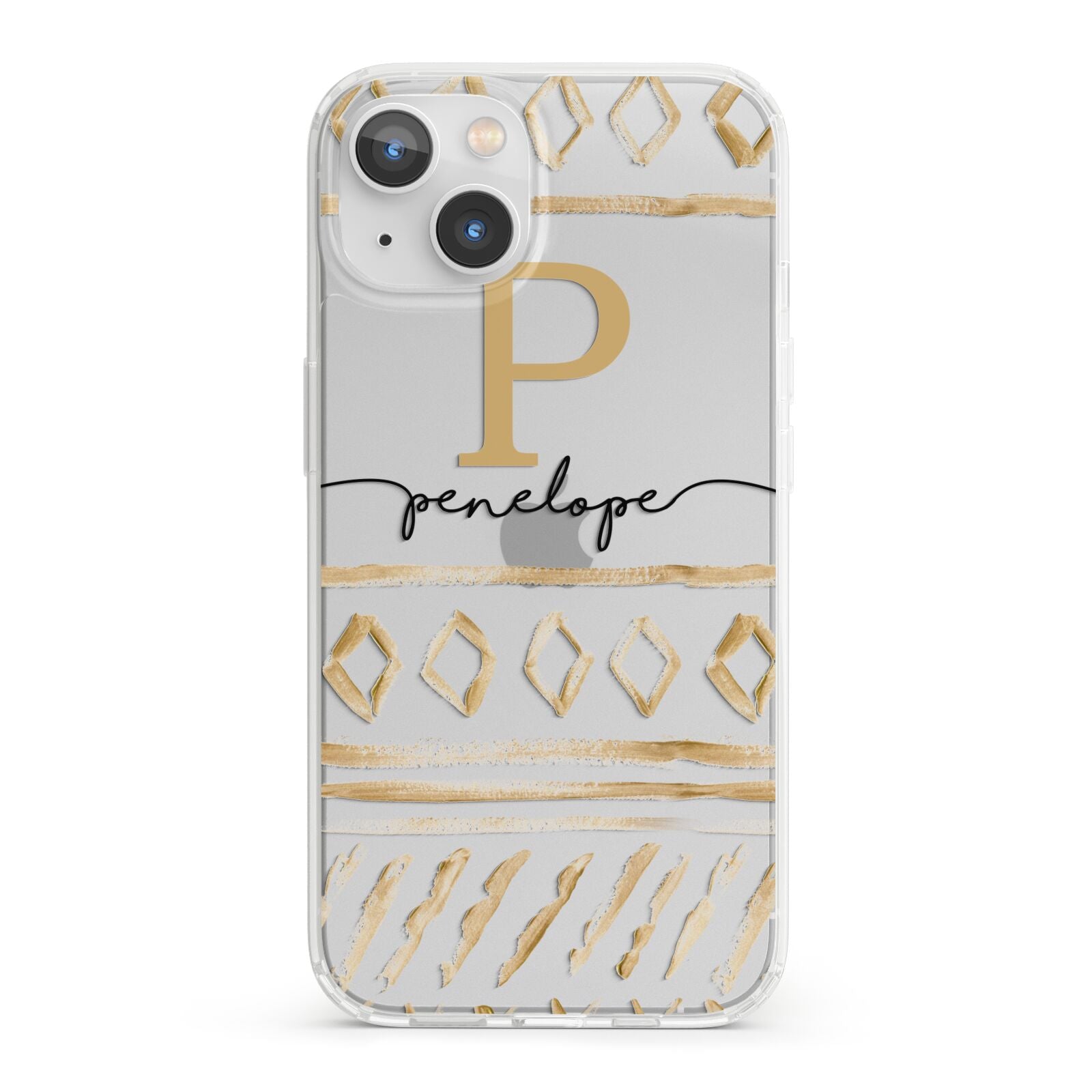 Personalised Aztec Gold iPhone 13 Clear Bumper Case