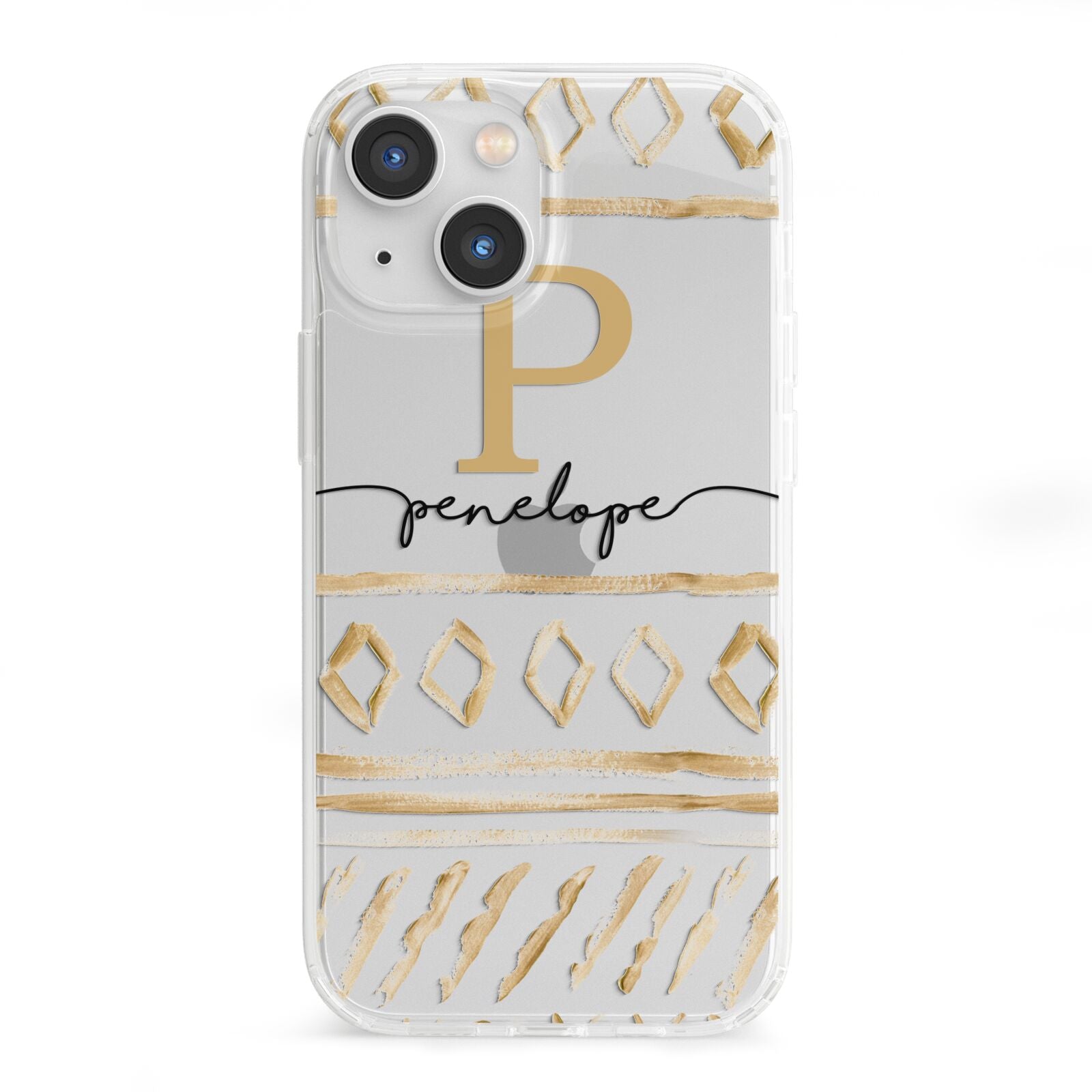 Personalised Aztec Gold iPhone 13 Mini Clear Bumper Case