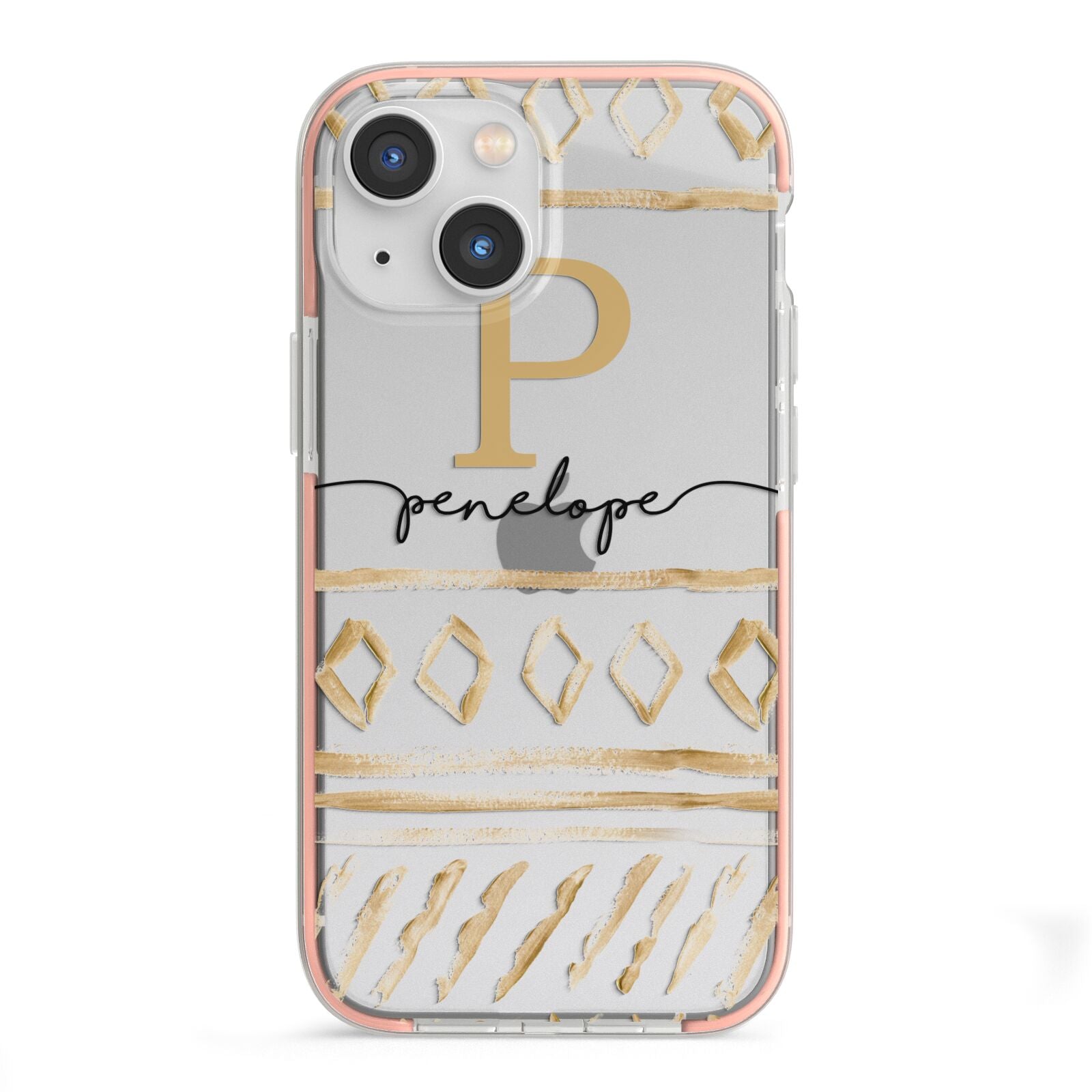 Personalised Aztec Gold iPhone 13 Mini TPU Impact Case with Pink Edges