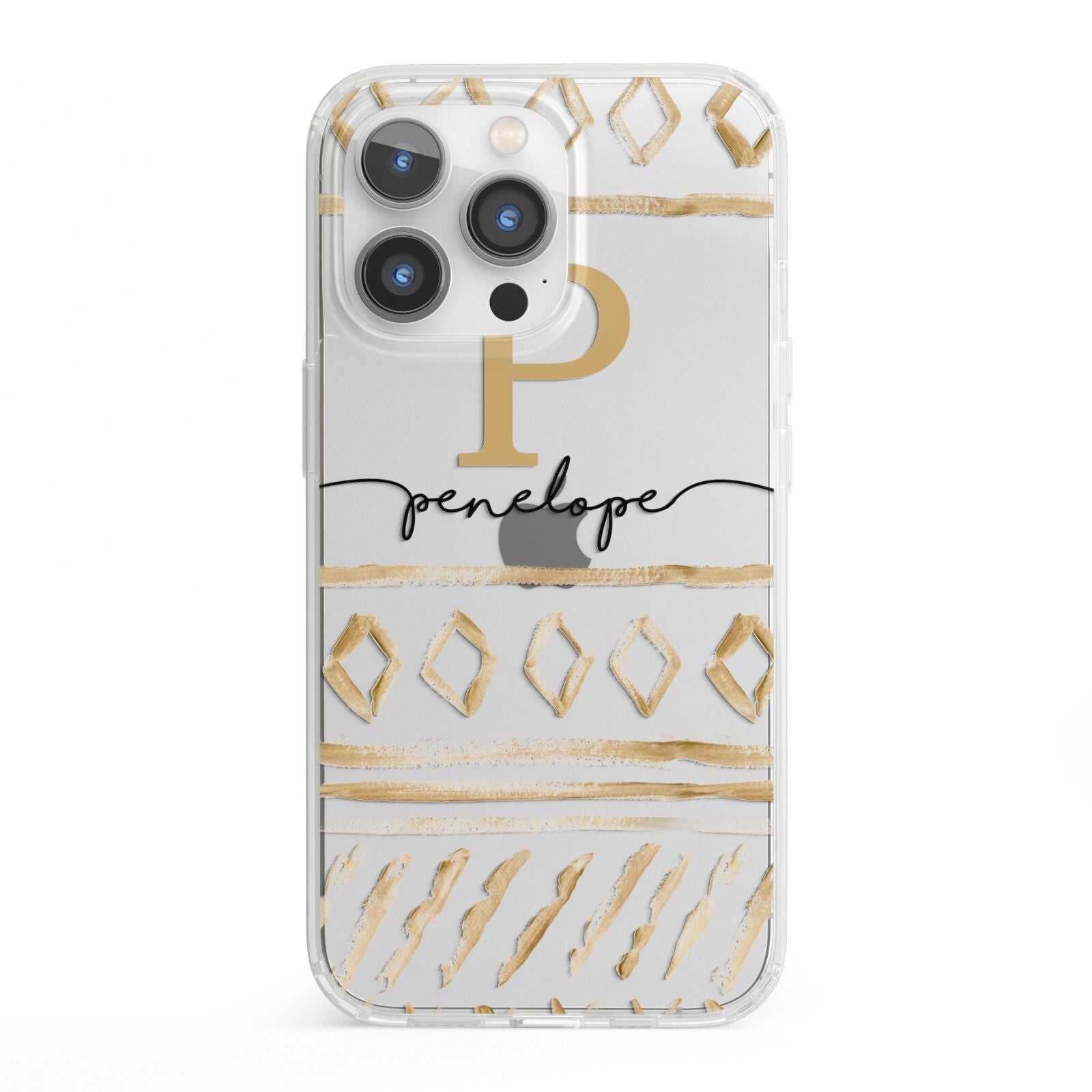 Personalised Aztec Gold iPhone 13 Pro Clear Bumper Case