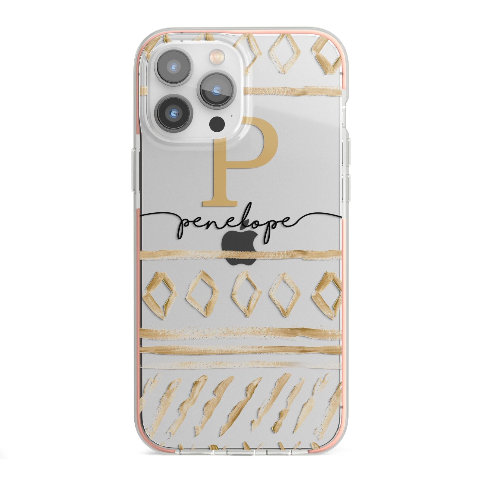 Personalised Aztec Gold iPhone 13 Pro Max TPU Impact Case with Pink Edges