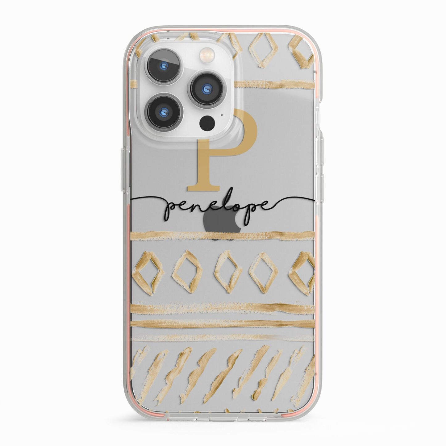 Personalised Aztec Gold iPhone 13 Pro TPU Impact Case with Pink Edges