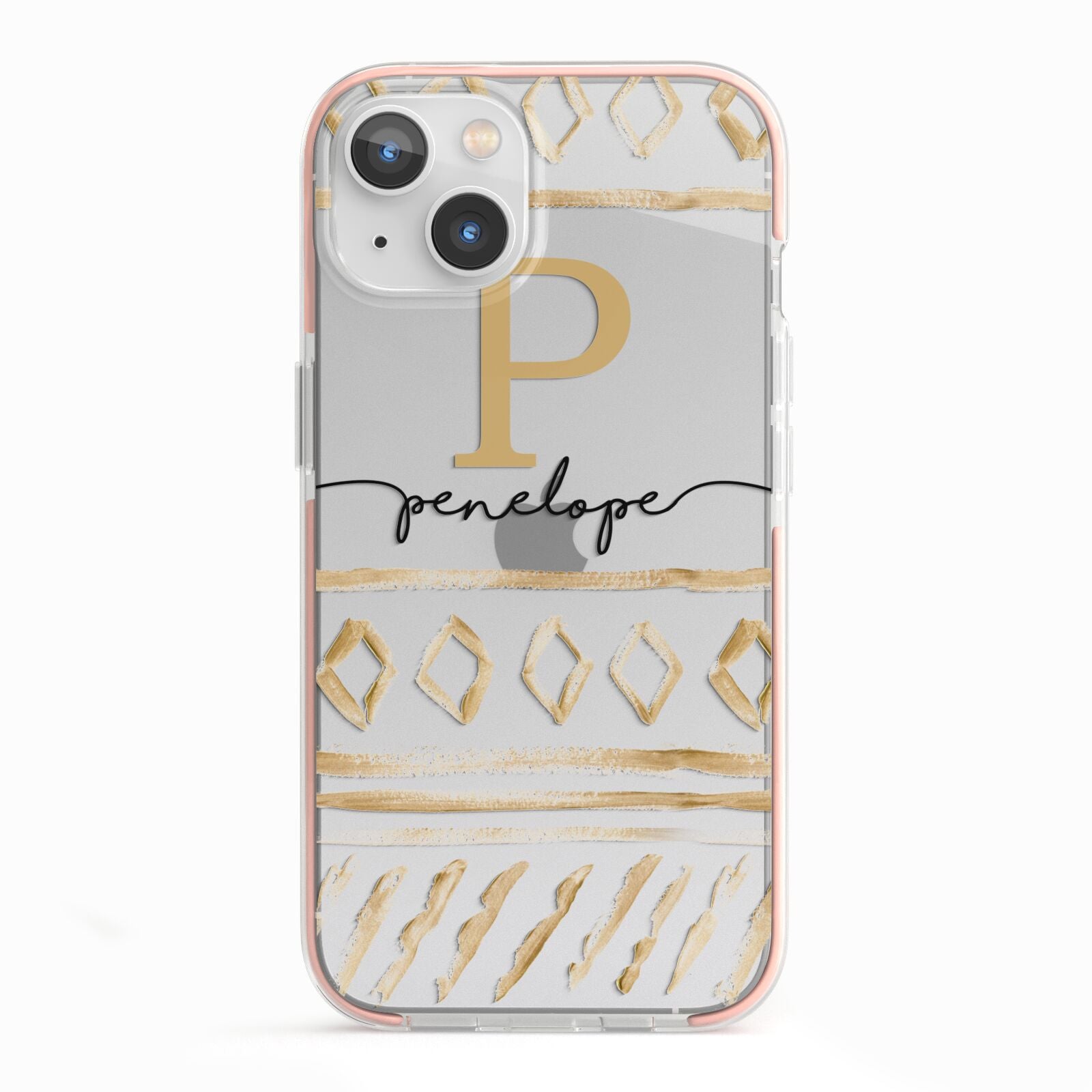 Personalised Aztec Gold iPhone 13 TPU Impact Case with Pink Edges