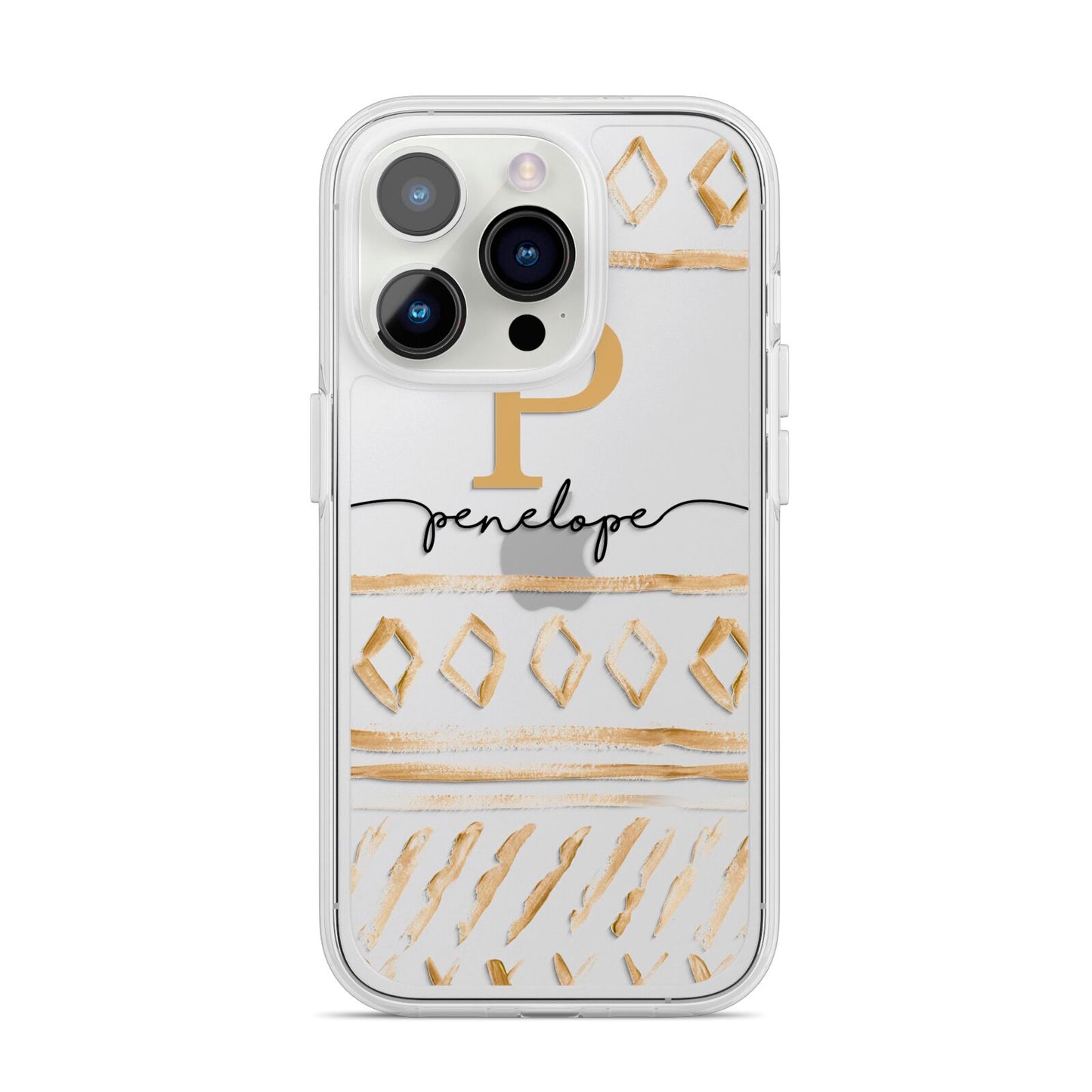 Personalised Aztec Gold iPhone 14 Pro Clear Tough Case Silver