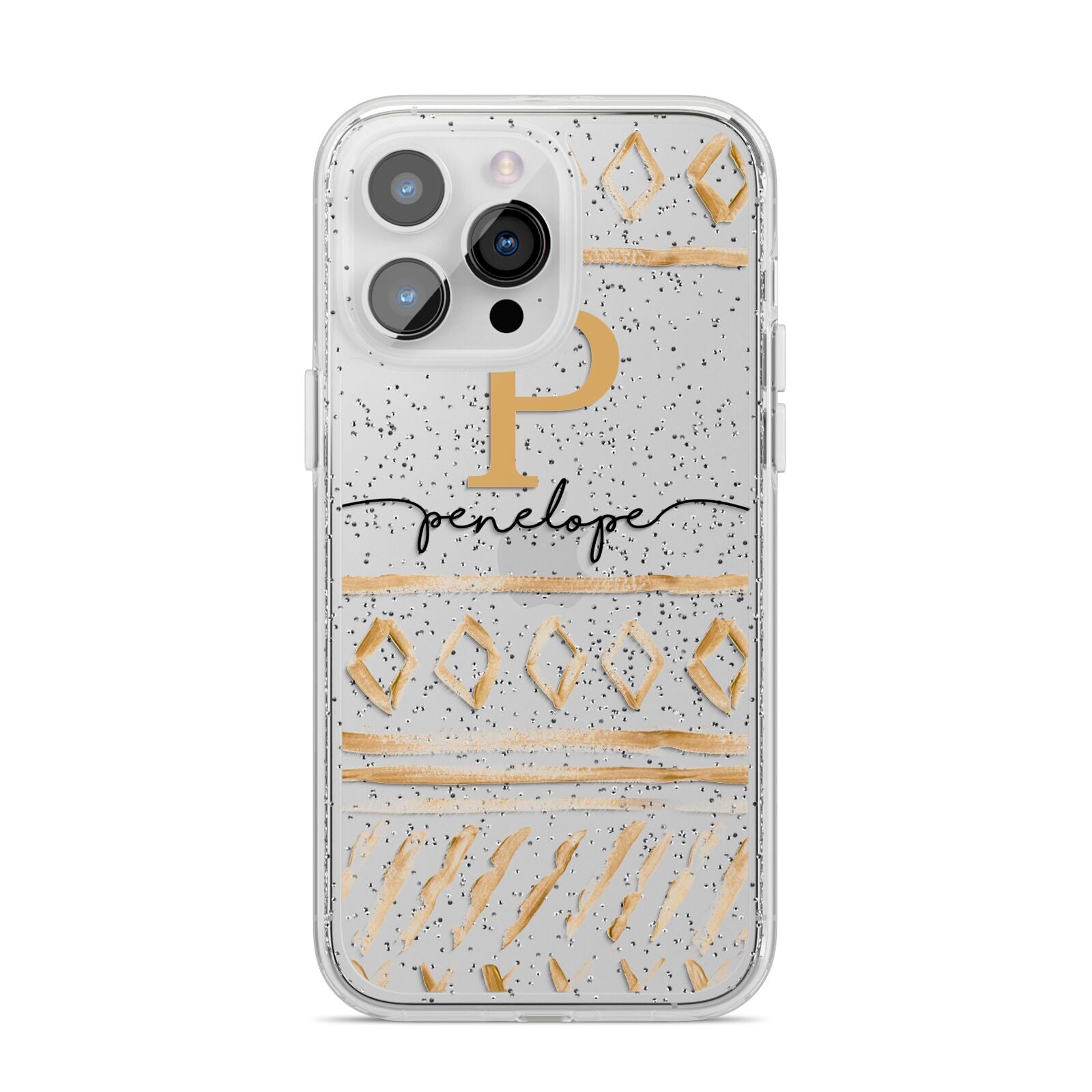 Personalised Aztec Gold iPhone 14 Pro Max Glitter Tough Case Silver