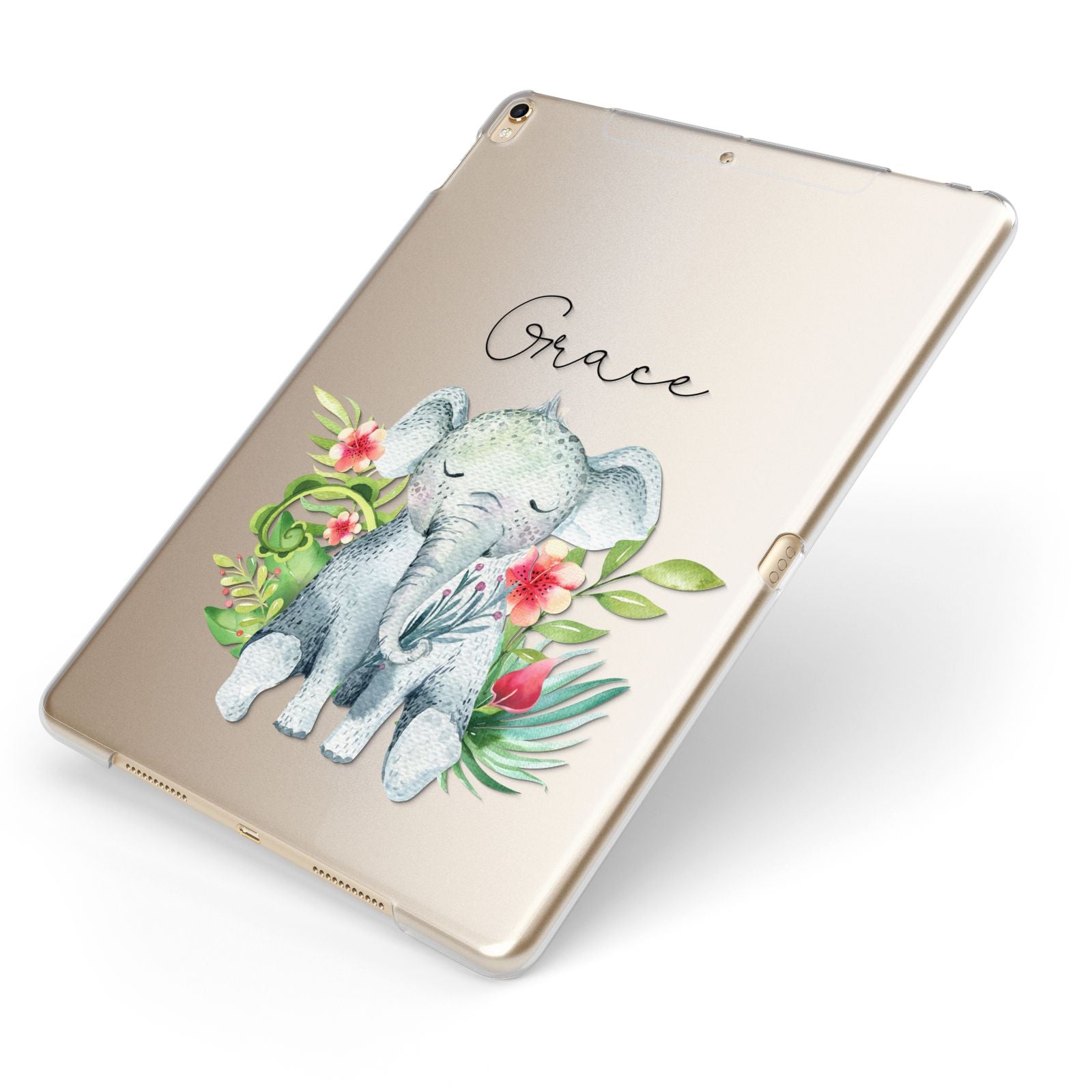 Personalised Baby Elephant Apple iPad Case on Gold iPad Side View