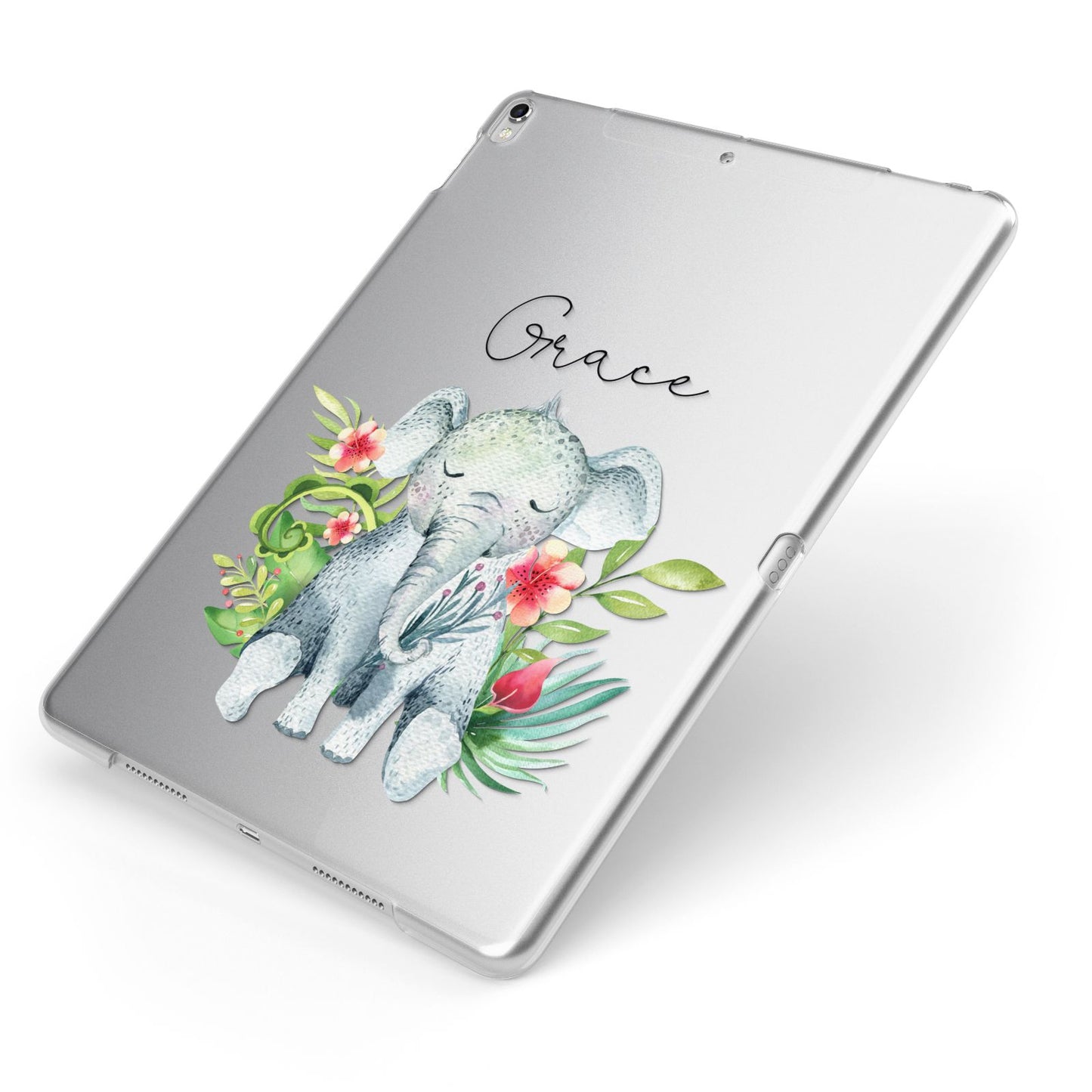 Personalised Baby Elephant Apple iPad Case on Silver iPad Side View