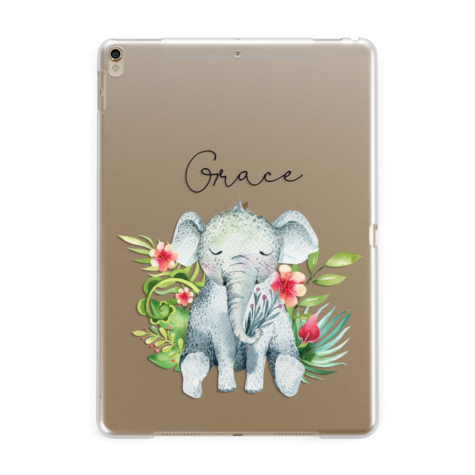 Personalised Baby Elephant Apple iPad Gold Case