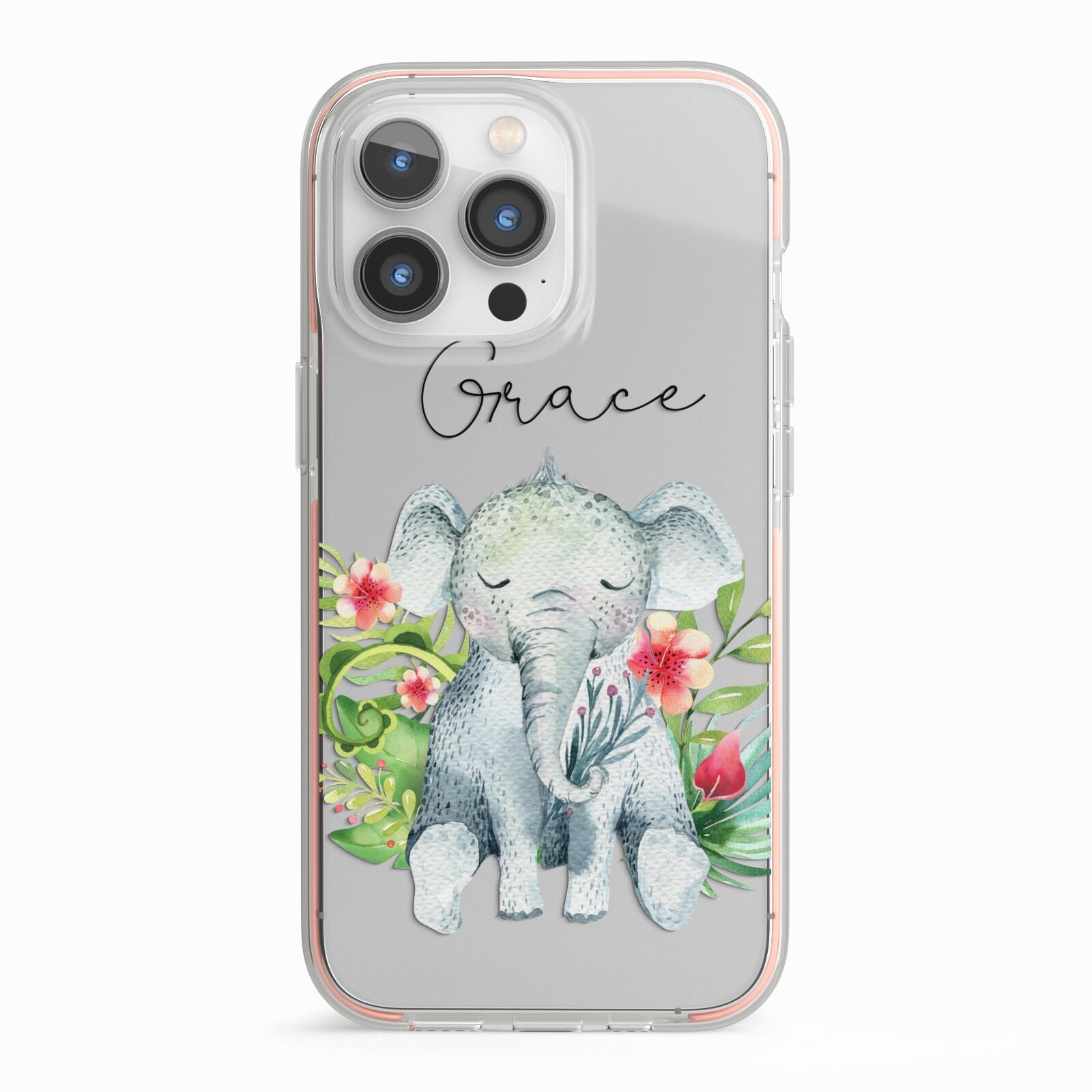 Personalised Baby Elephant iPhone 13 Pro TPU Impact Case with Pink Edges