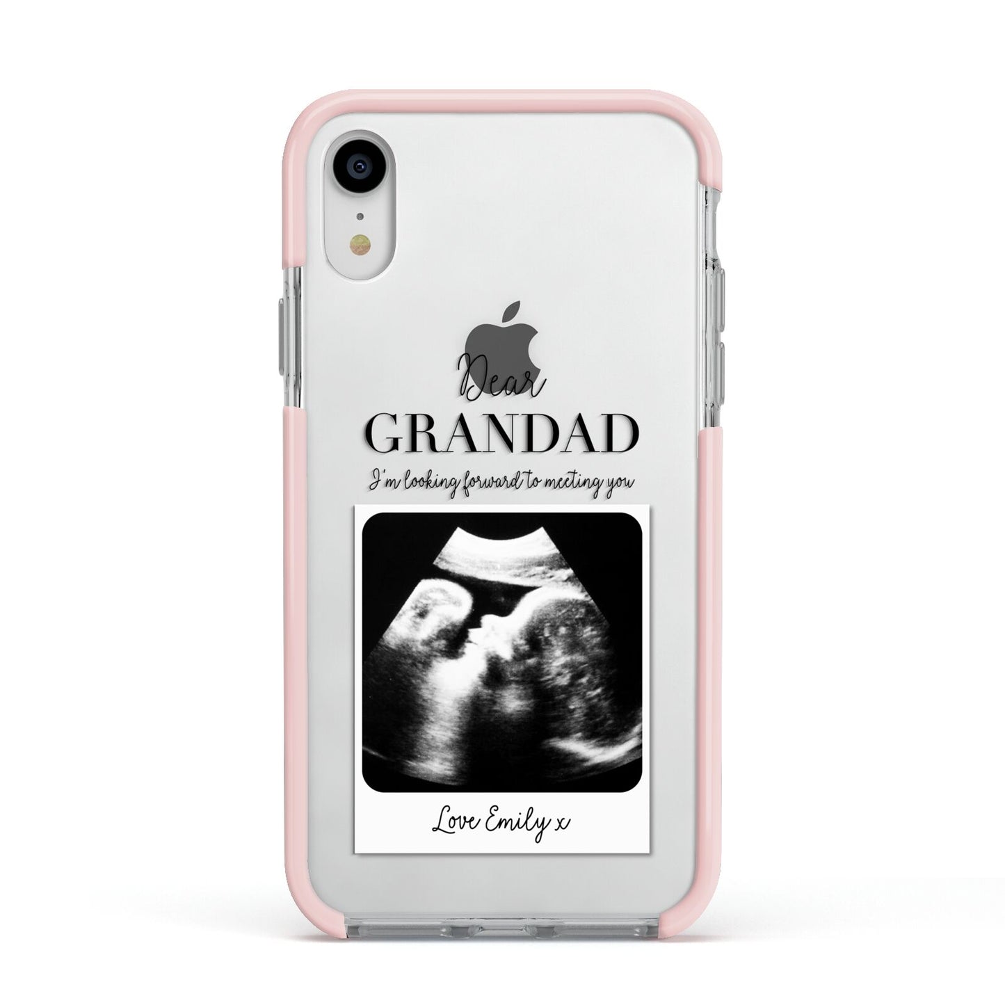 Personalised Baby Scan Photo Upload Apple iPhone XR Impact Case Pink Edge on Silver Phone