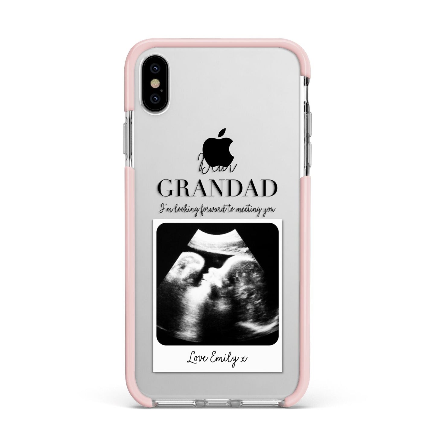 Personalised Baby Scan Photo Upload Apple iPhone Xs Max Impact Case Pink Edge on Silver Phone