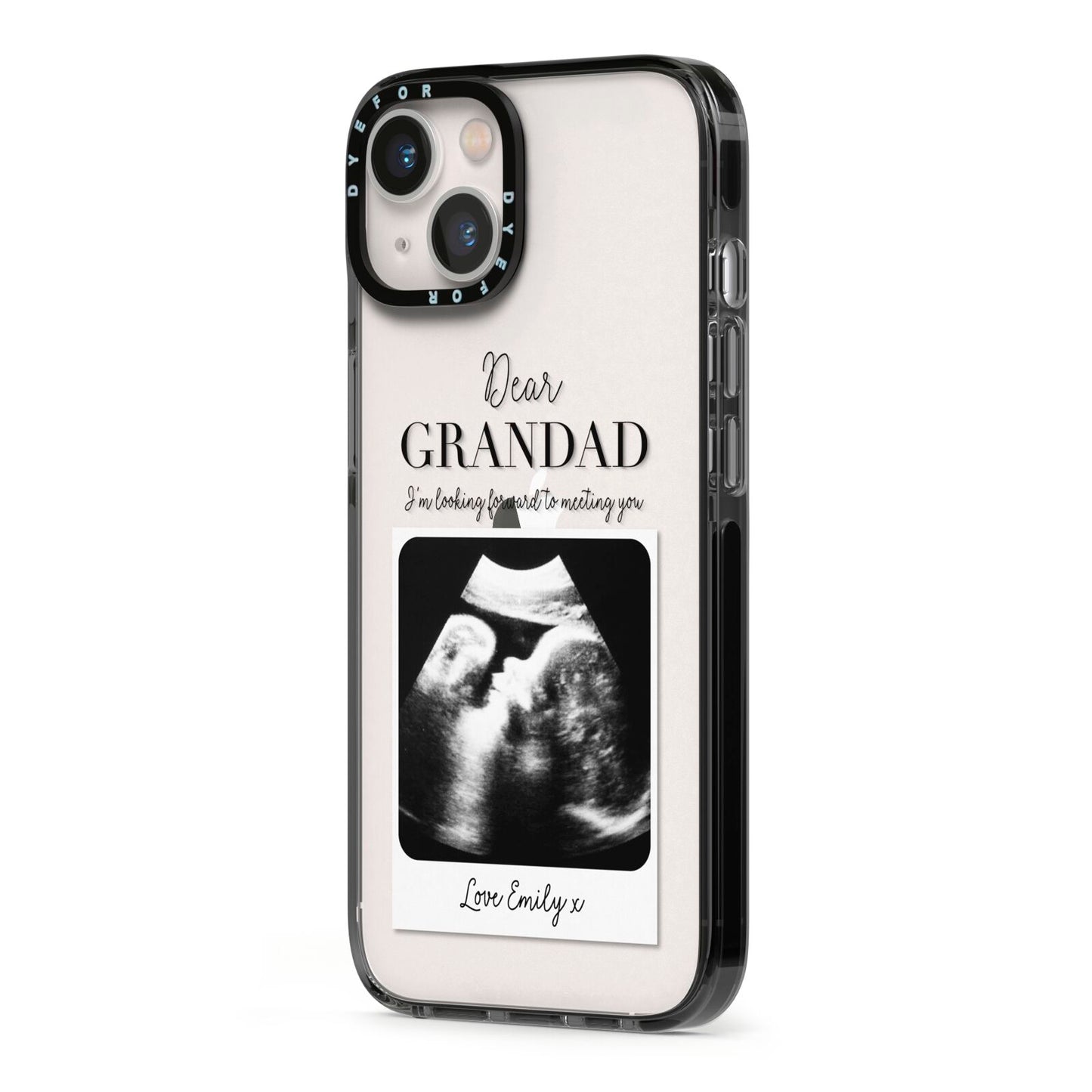 Personalised Baby Scan Photo Upload iPhone 13 Black Impact Case Side Angle on Silver phone