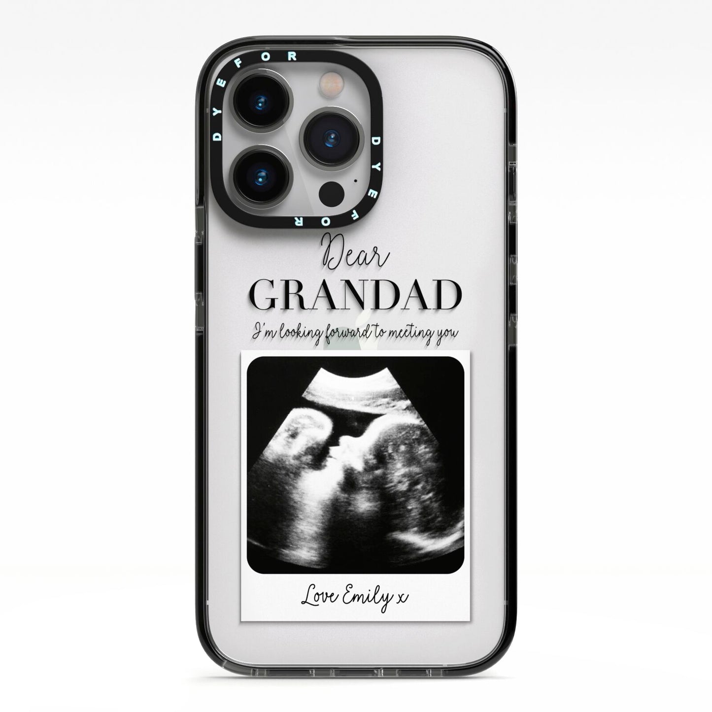 Personalised Baby Scan Photo Upload iPhone 13 Pro Black Impact Case on Silver phone