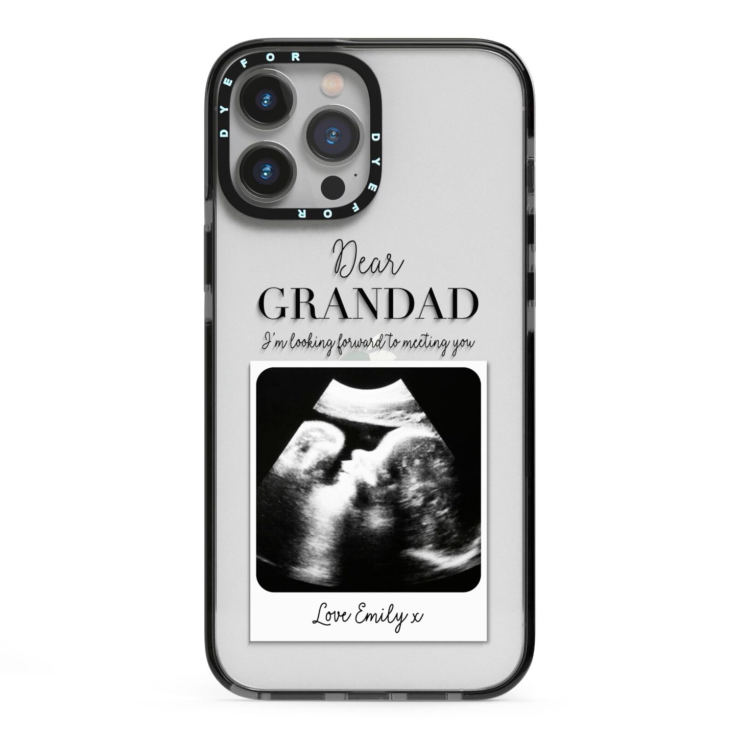 Personalised Baby Scan Photo Upload iPhone 13 Pro Max Black Impact Case on Silver phone