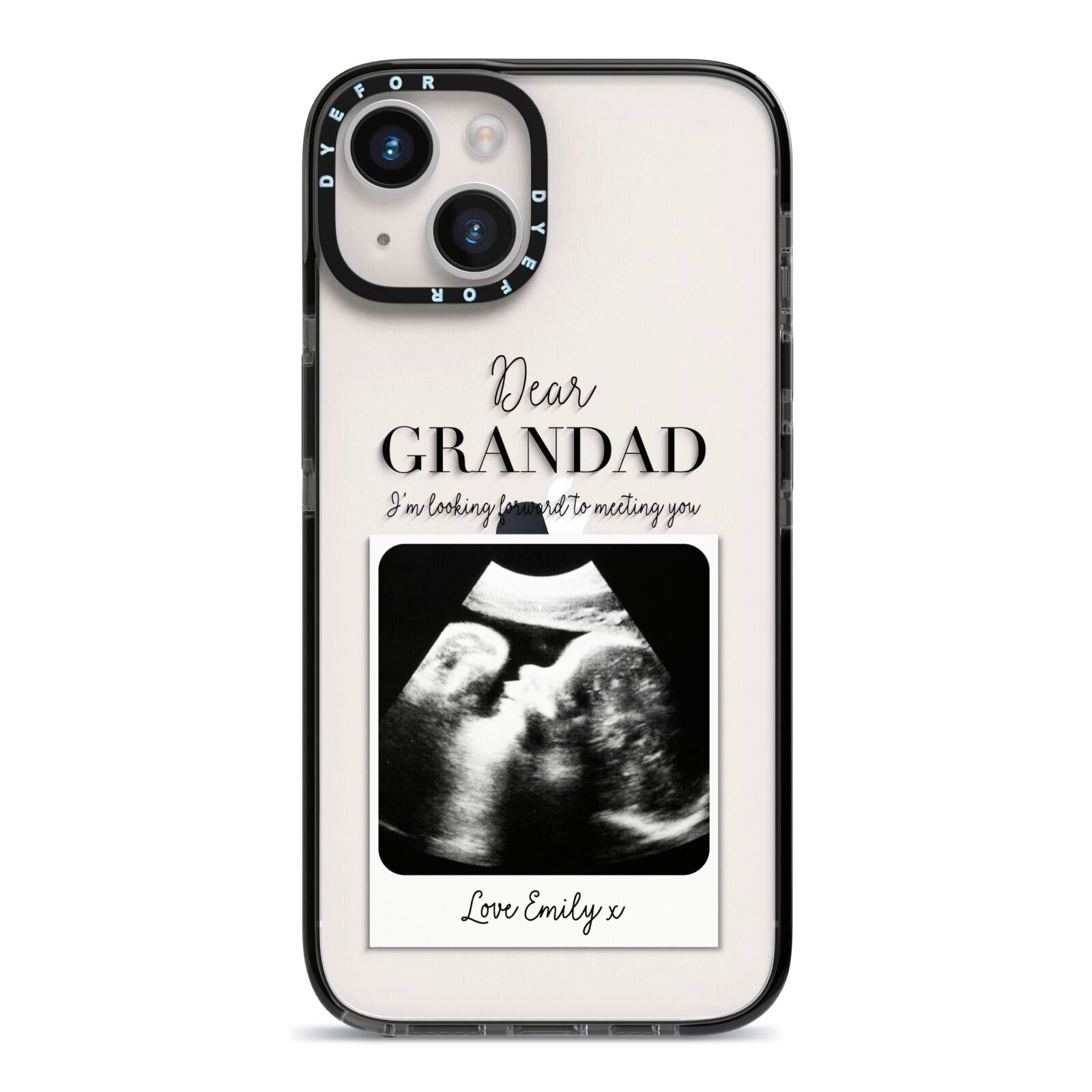 Personalised Baby Scan Photo Upload iPhone 14 Black Impact Case on Silver phone