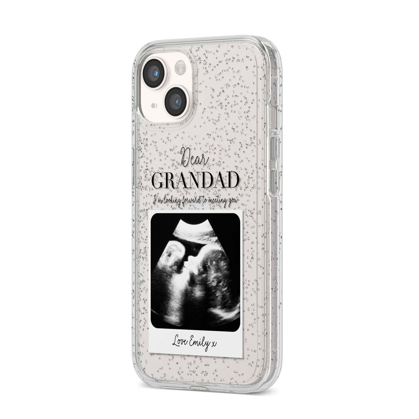 Personalised Baby Scan Photo Upload iPhone 14 Glitter Tough Case Starlight Angled Image