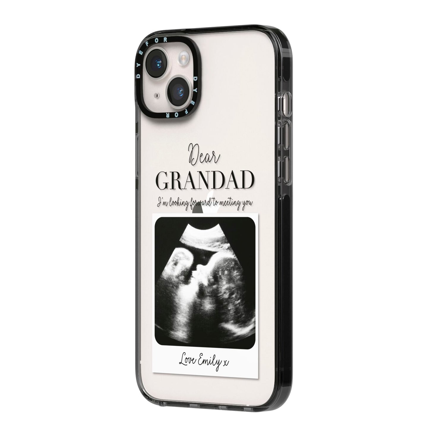 Personalised Baby Scan Photo Upload iPhone 14 Plus Black Impact Case Side Angle on Silver phone