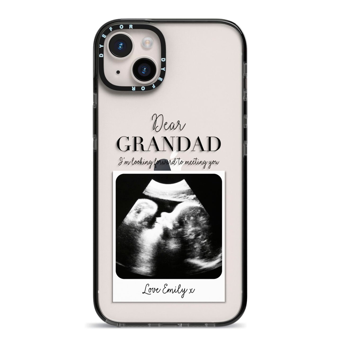 Personalised Baby Scan Photo Upload iPhone 14 Plus Black Impact Case on Silver phone