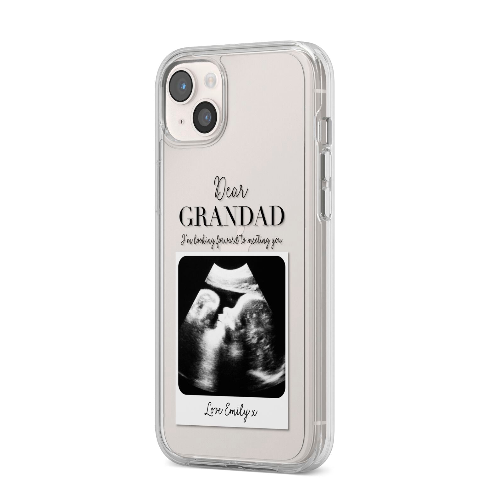 Personalised Baby Scan Photo Upload iPhone 14 Plus Clear Tough Case Starlight Angled Image