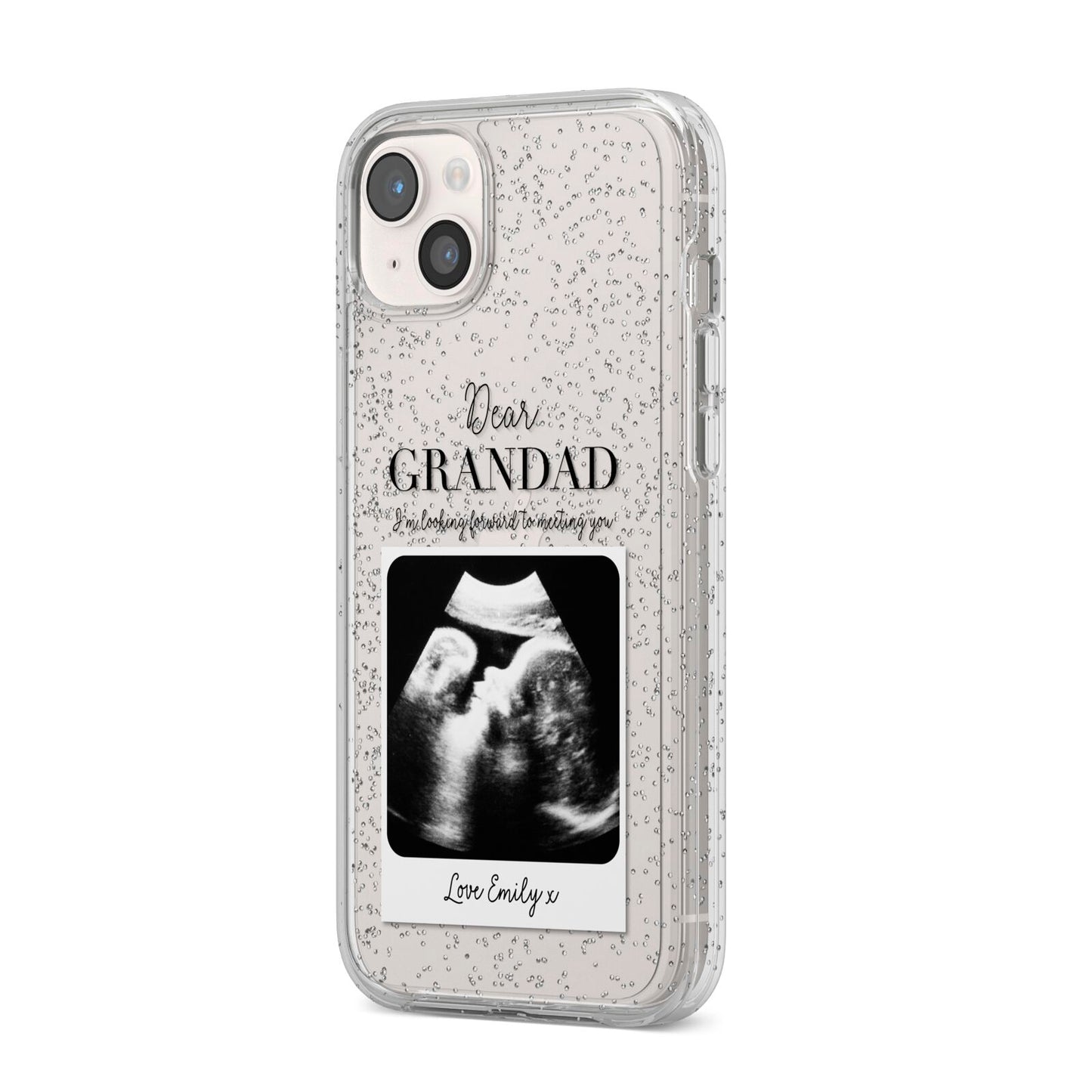 Personalised Baby Scan Photo Upload iPhone 14 Plus Glitter Tough Case Starlight Angled Image