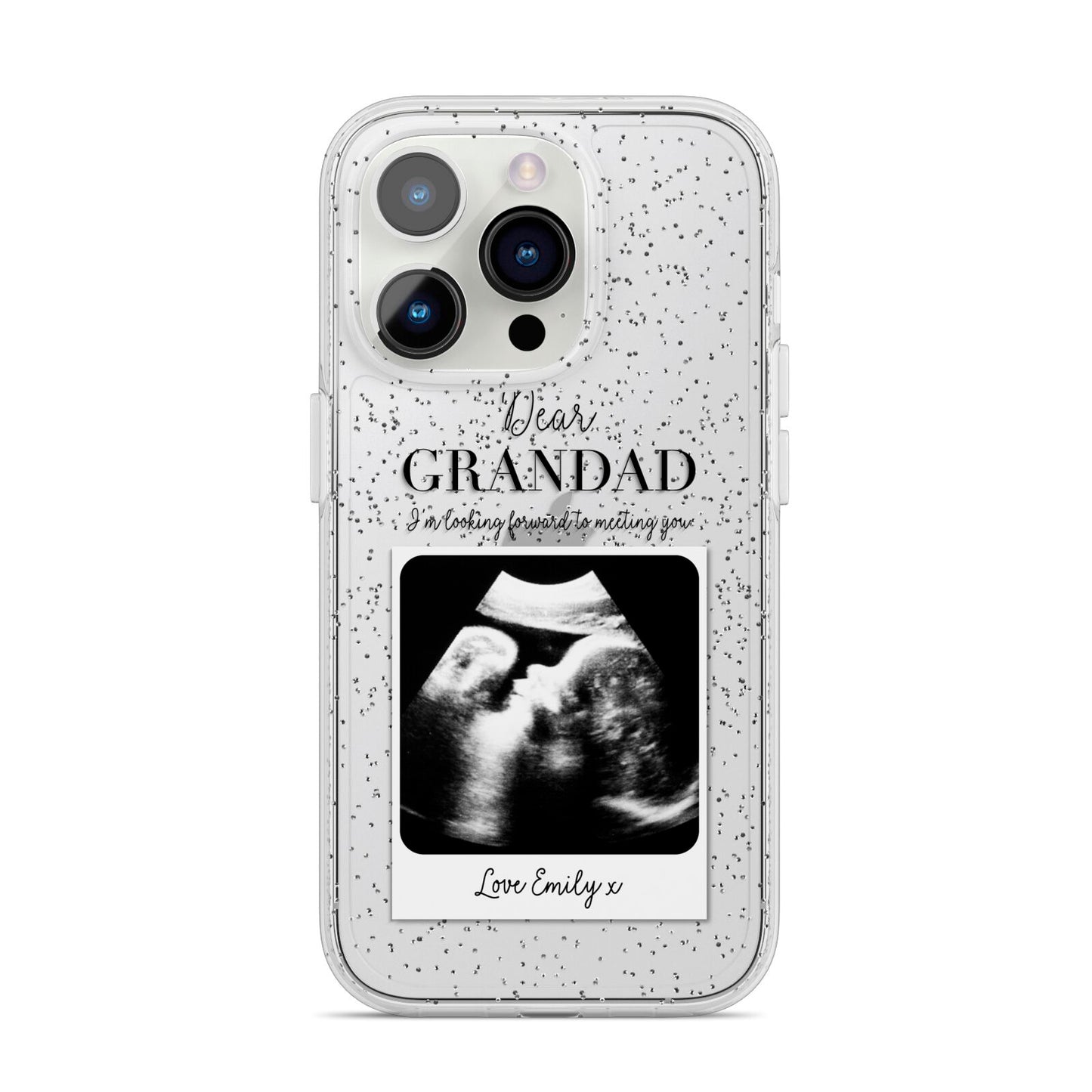 Personalised Baby Scan Photo Upload iPhone 14 Pro Glitter Tough Case Silver