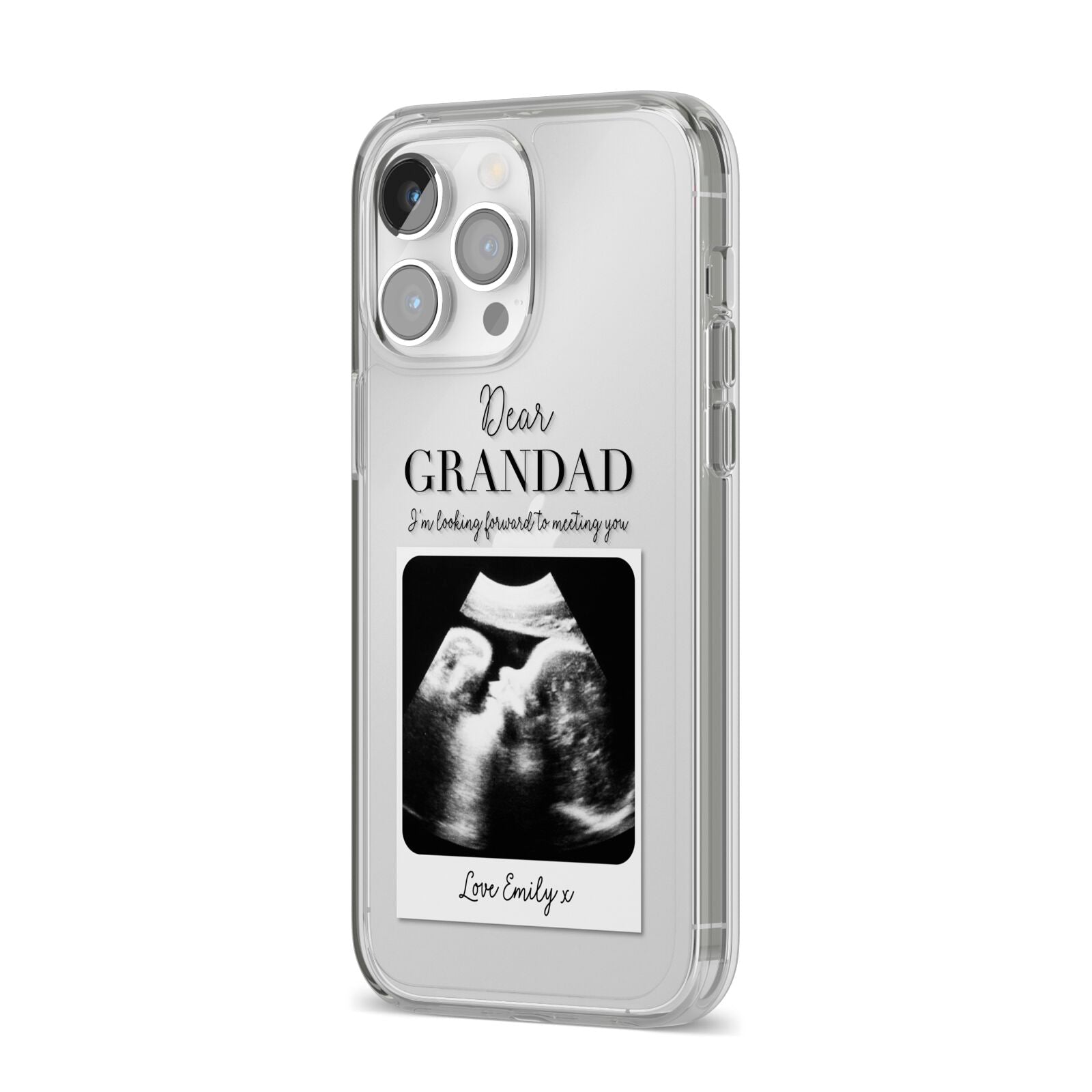 Personalised Baby Scan Photo Upload iPhone 14 Pro Max Clear Tough Case Silver Angled Image