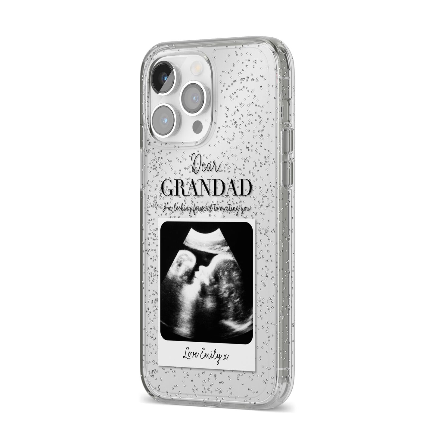 Personalised Baby Scan Photo Upload iPhone 14 Pro Max Glitter Tough Case Silver Angled Image