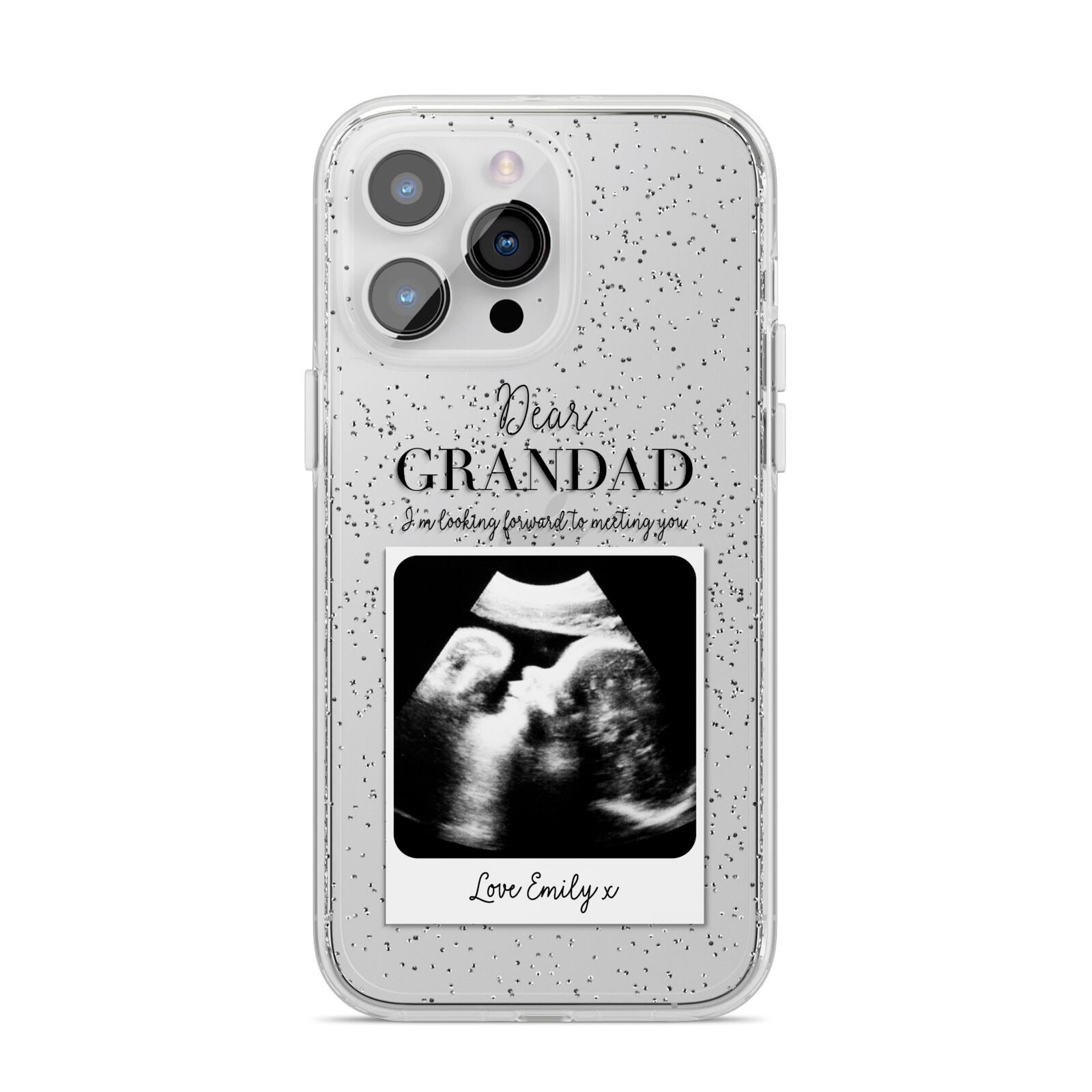 Personalised Baby Scan Photo Upload iPhone 14 Pro Max Glitter Tough Case Silver