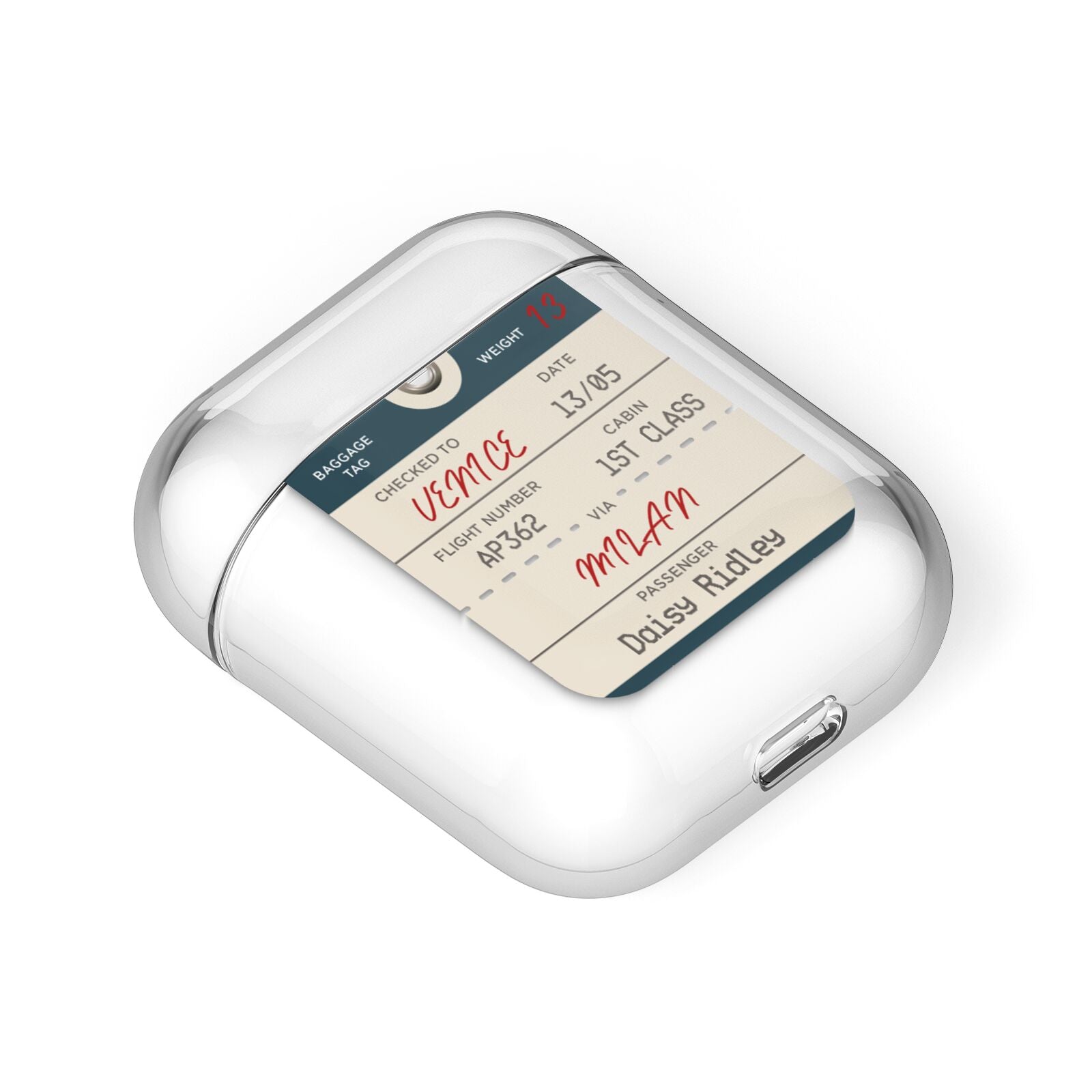 Personalised Baggage Tag AirPods Case Laid Flat