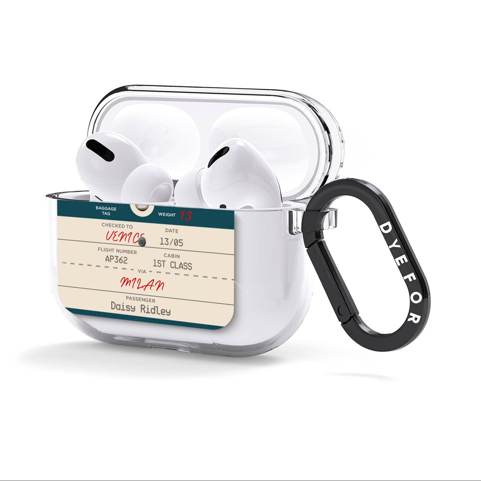 Personalised Baggage Tag AirPods Clear Case 3rd Gen Side Image