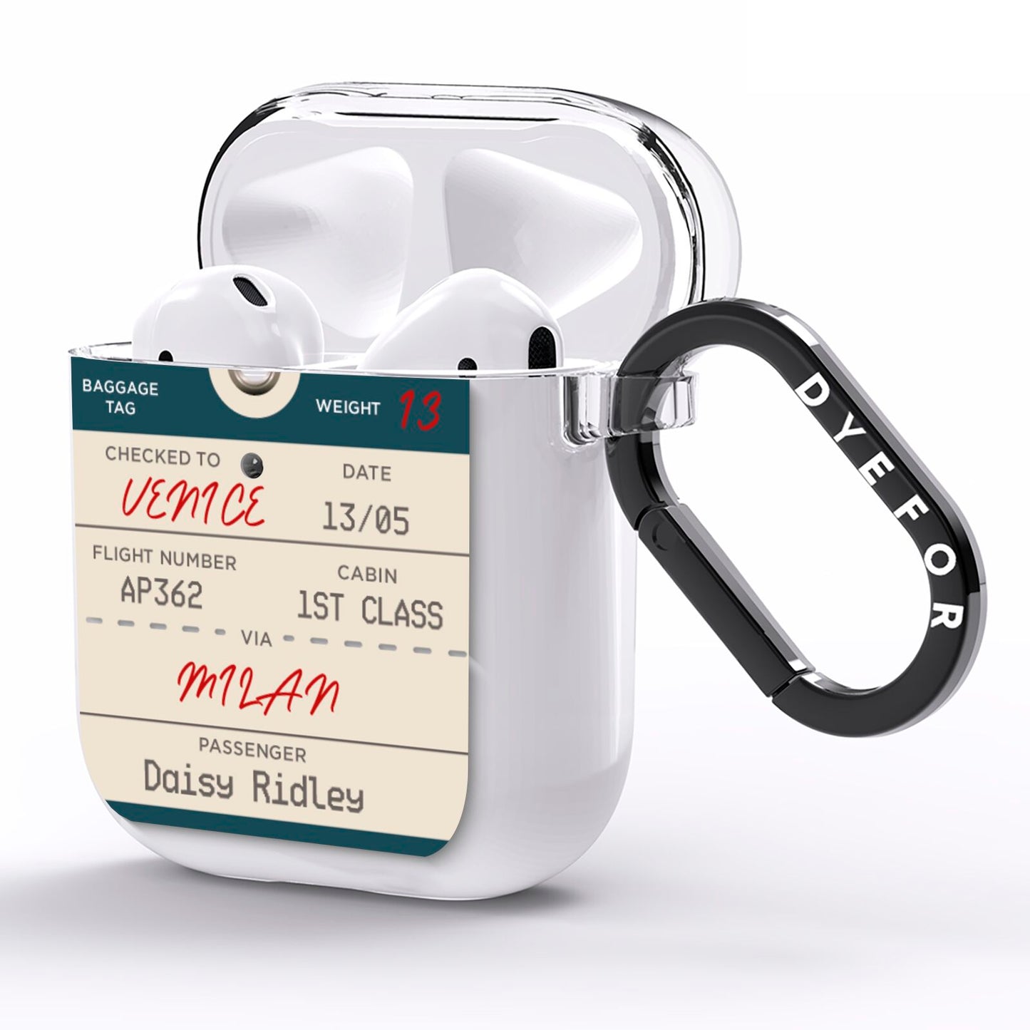 Personalised Baggage Tag AirPods Clear Case Side Image